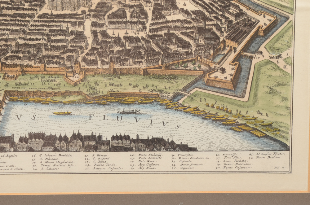 Hand-colored Lithograph after Matthaus Merian the Elder Engraving of Vienna