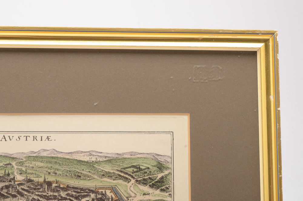 Hand-colored Lithograph after Matthaus Merian the Elder Engraving of Vienna