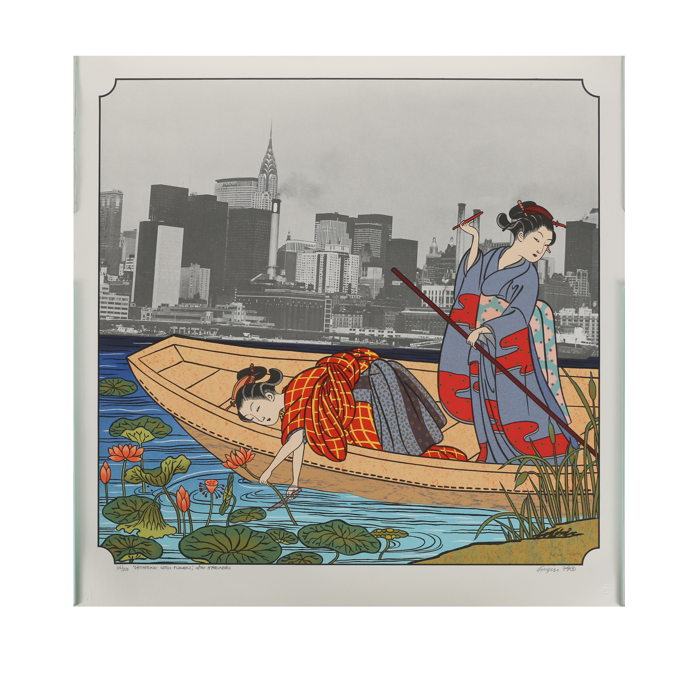 Michael Knigin Lithograph "Gathering Lotus Flowers"