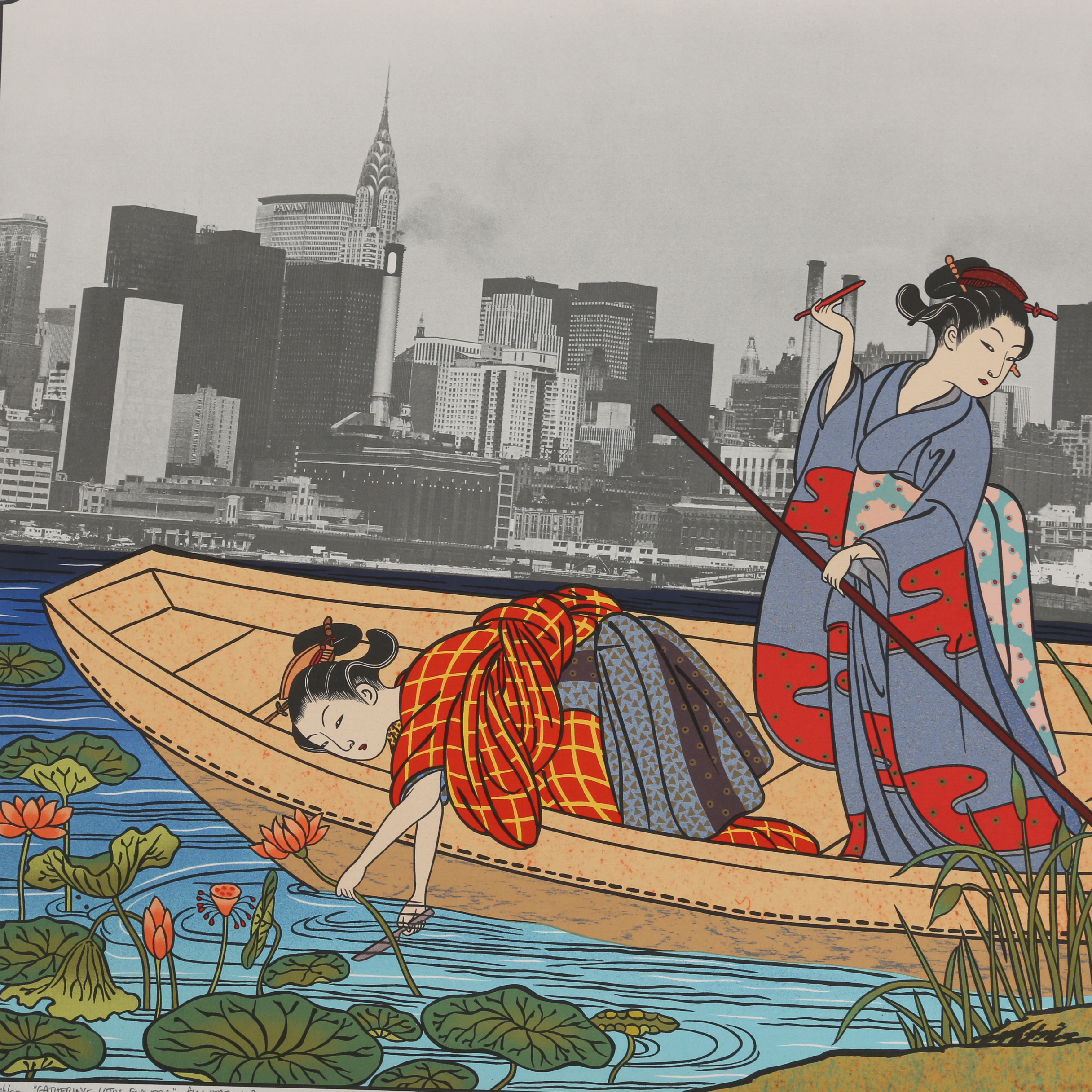 Michael Knigin Lithograph "Gathering Lotus Flowers"