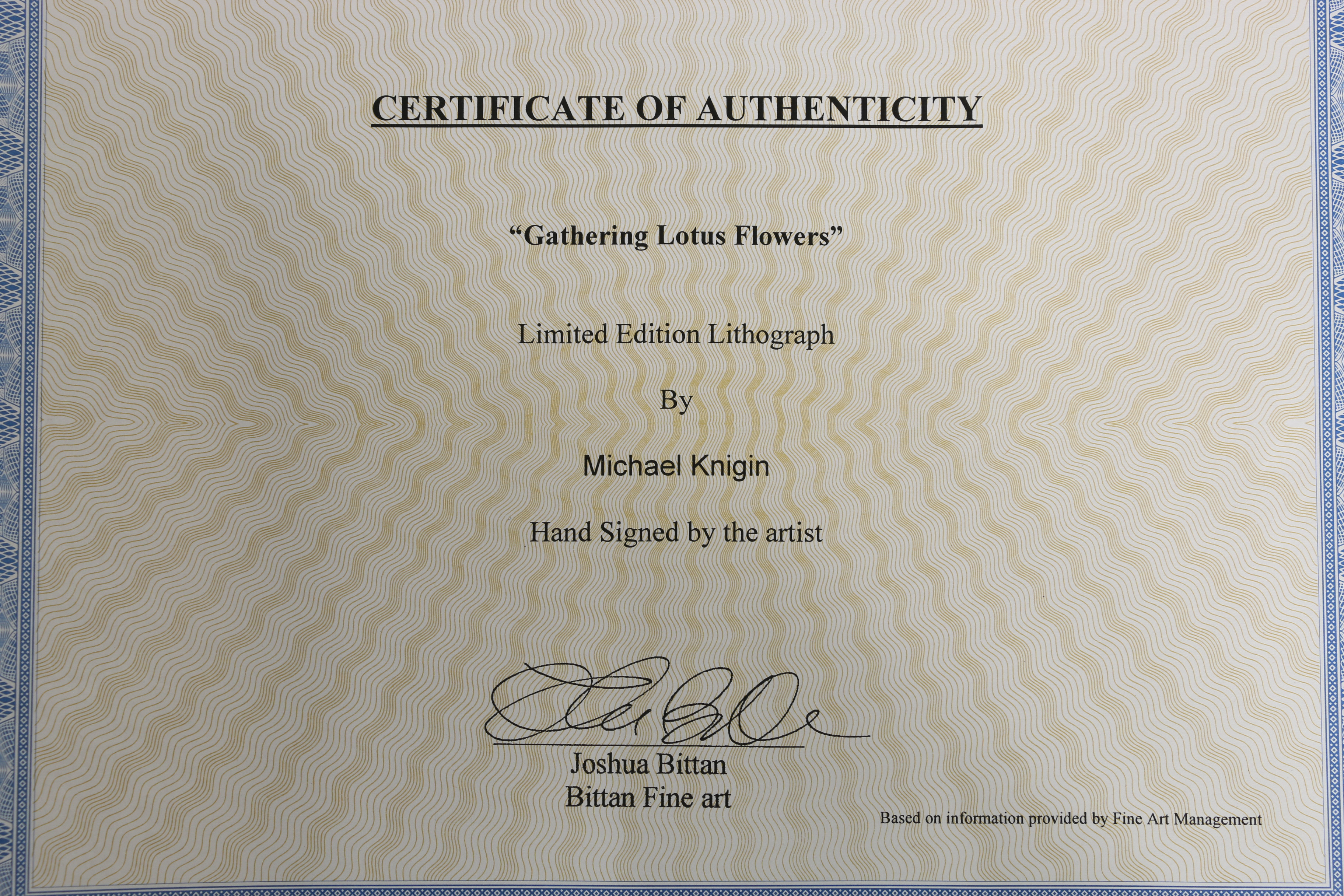 Michael Knigin Lithograph "Gathering Lotus Flowers"