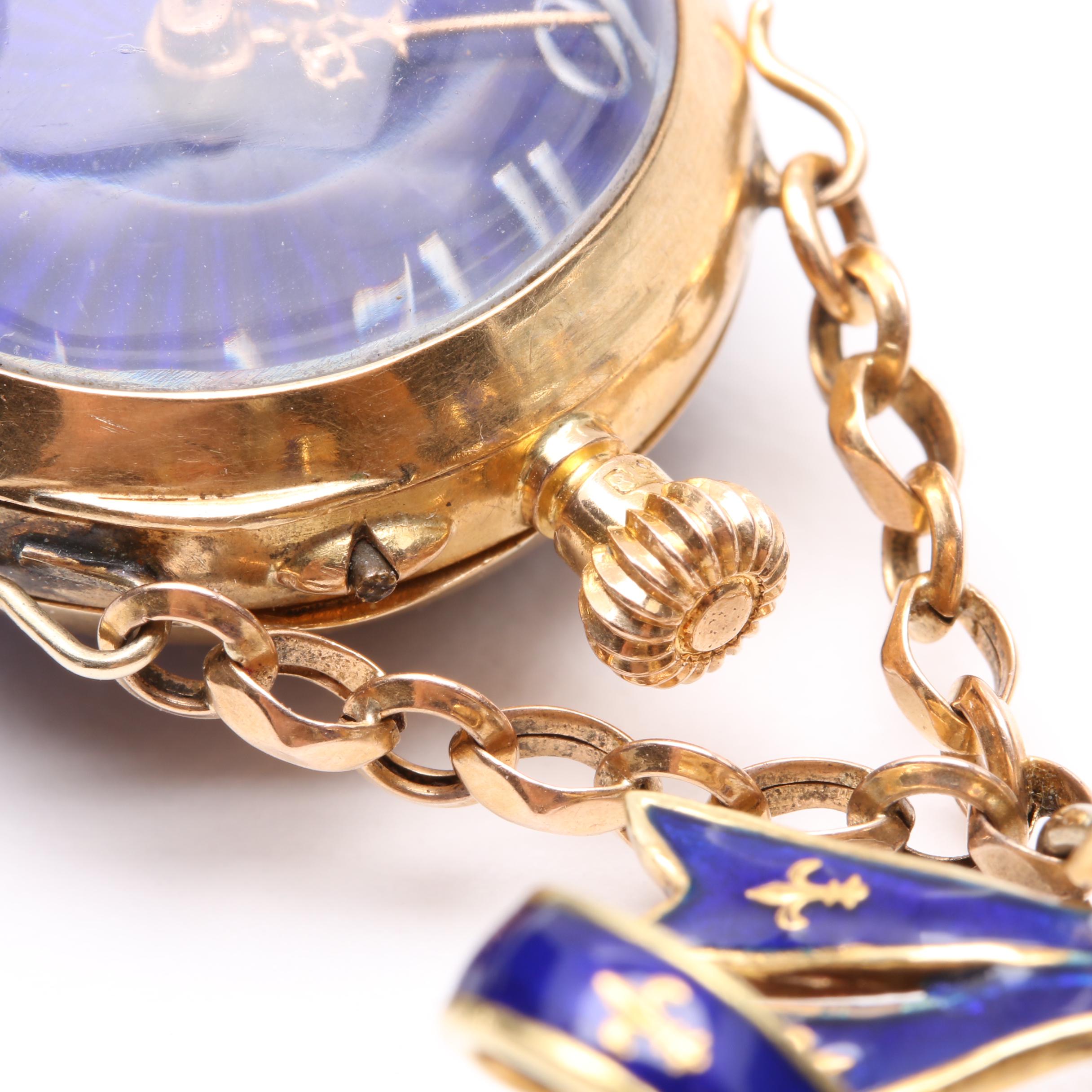 18K Yellow Gold Enameled Bow Pin Watch