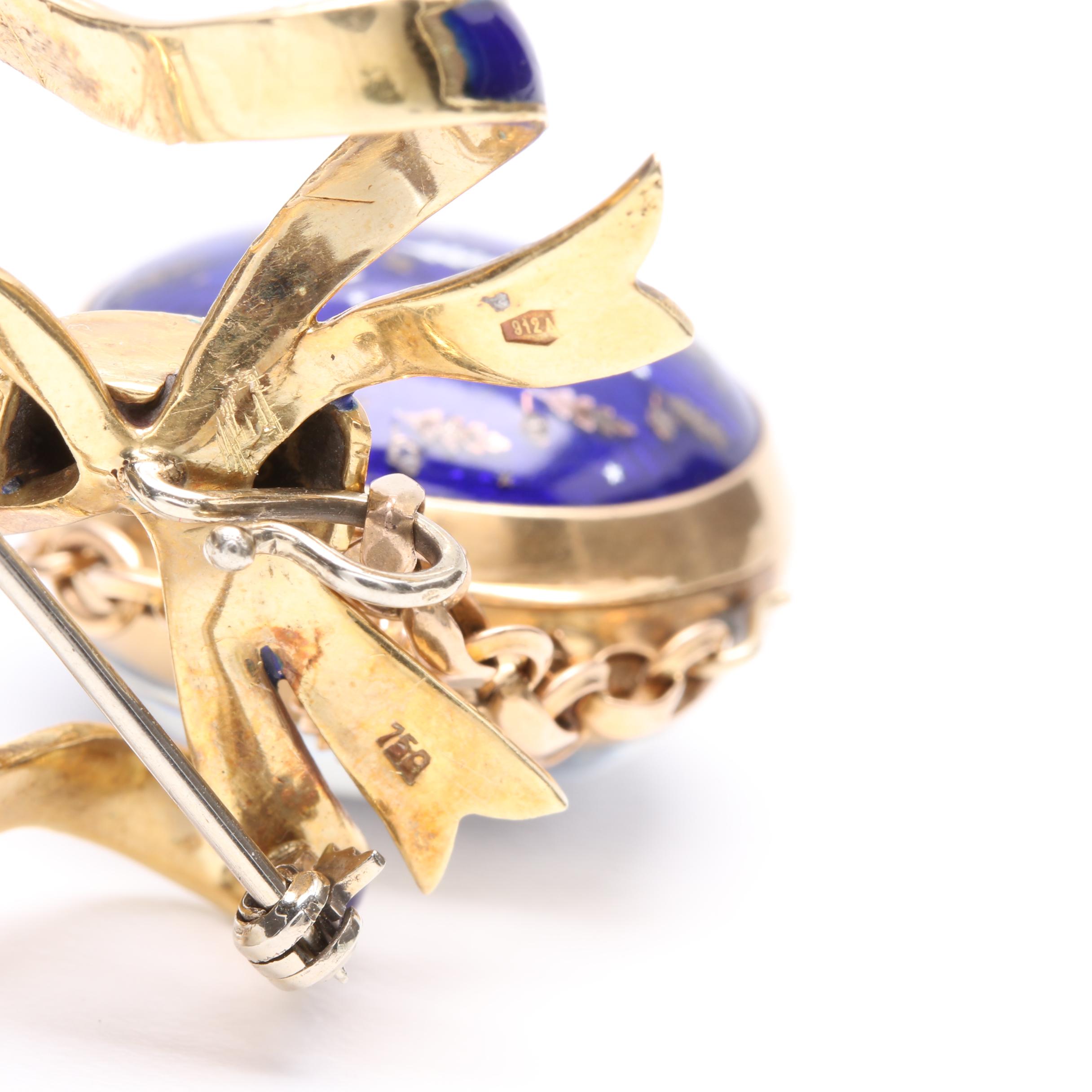 18K Yellow Gold Enameled Bow Pin Watch