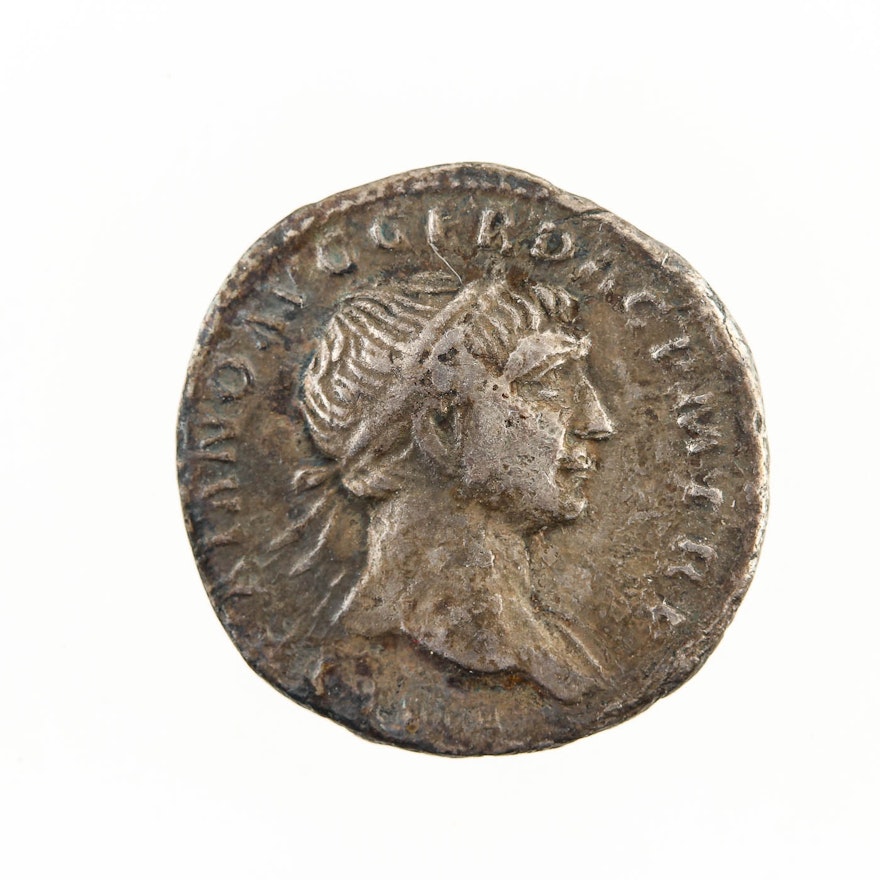 Ancient Roman Silver Denarius Coin: Trajan 98-117 AD