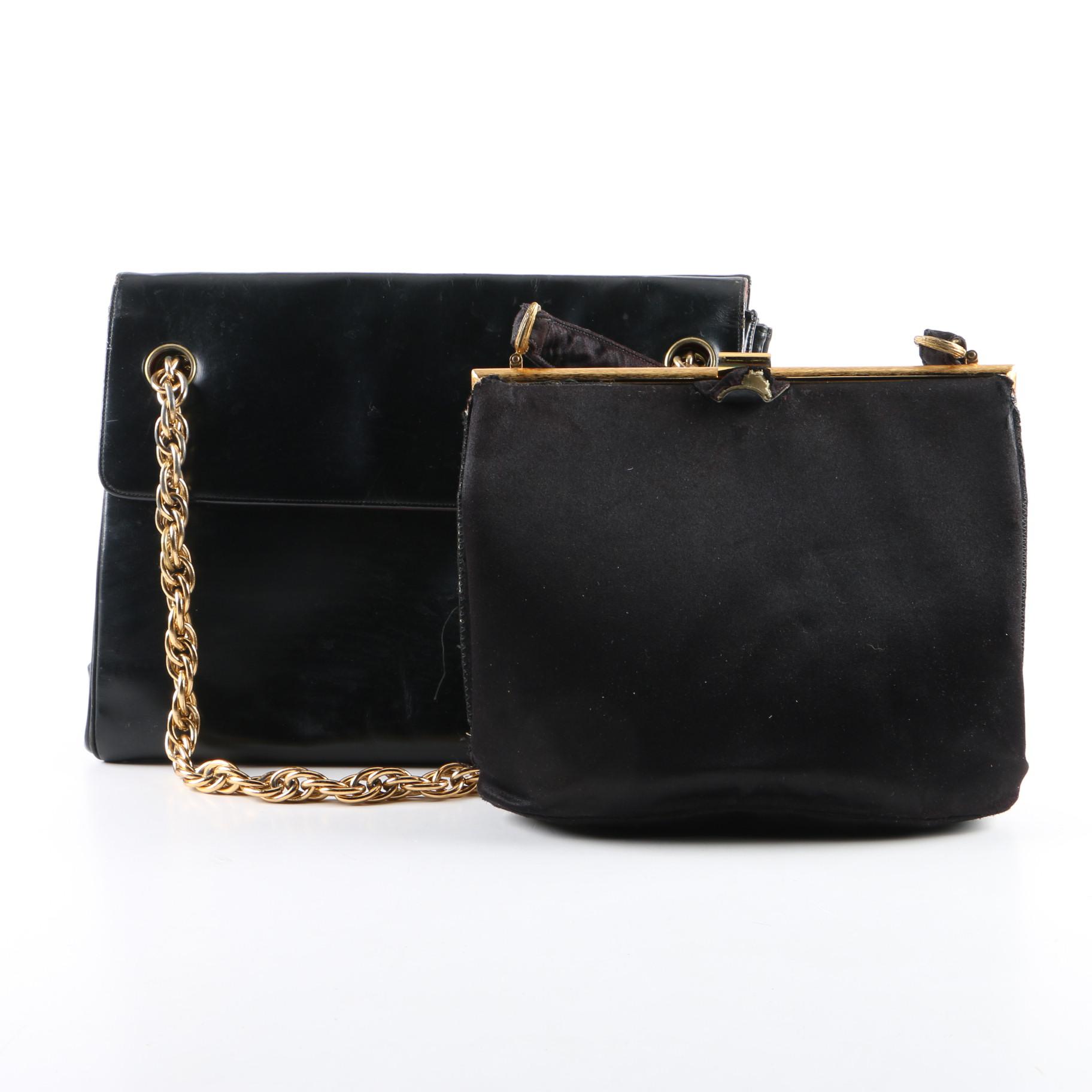 Vintage Koret Black Leather and Fabric Handbags