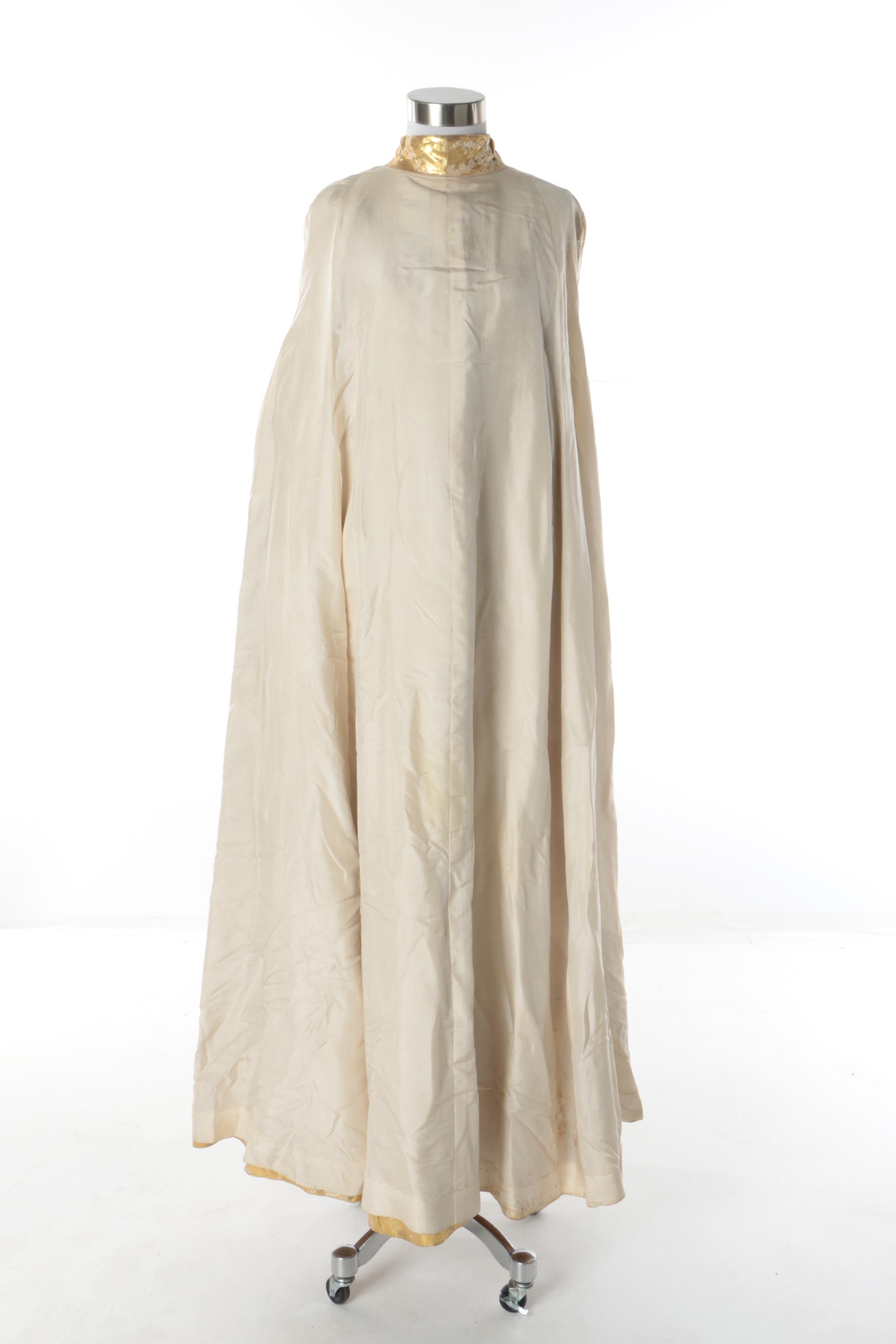 Circa 1960s Vintage Gold Lamé Woven Coat with White Plum Blossoms