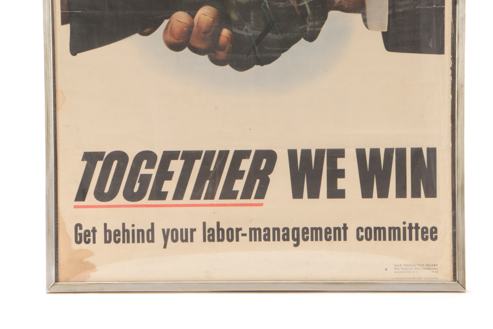 Original 1943 World War II Propaganda Poster "Together We Win"