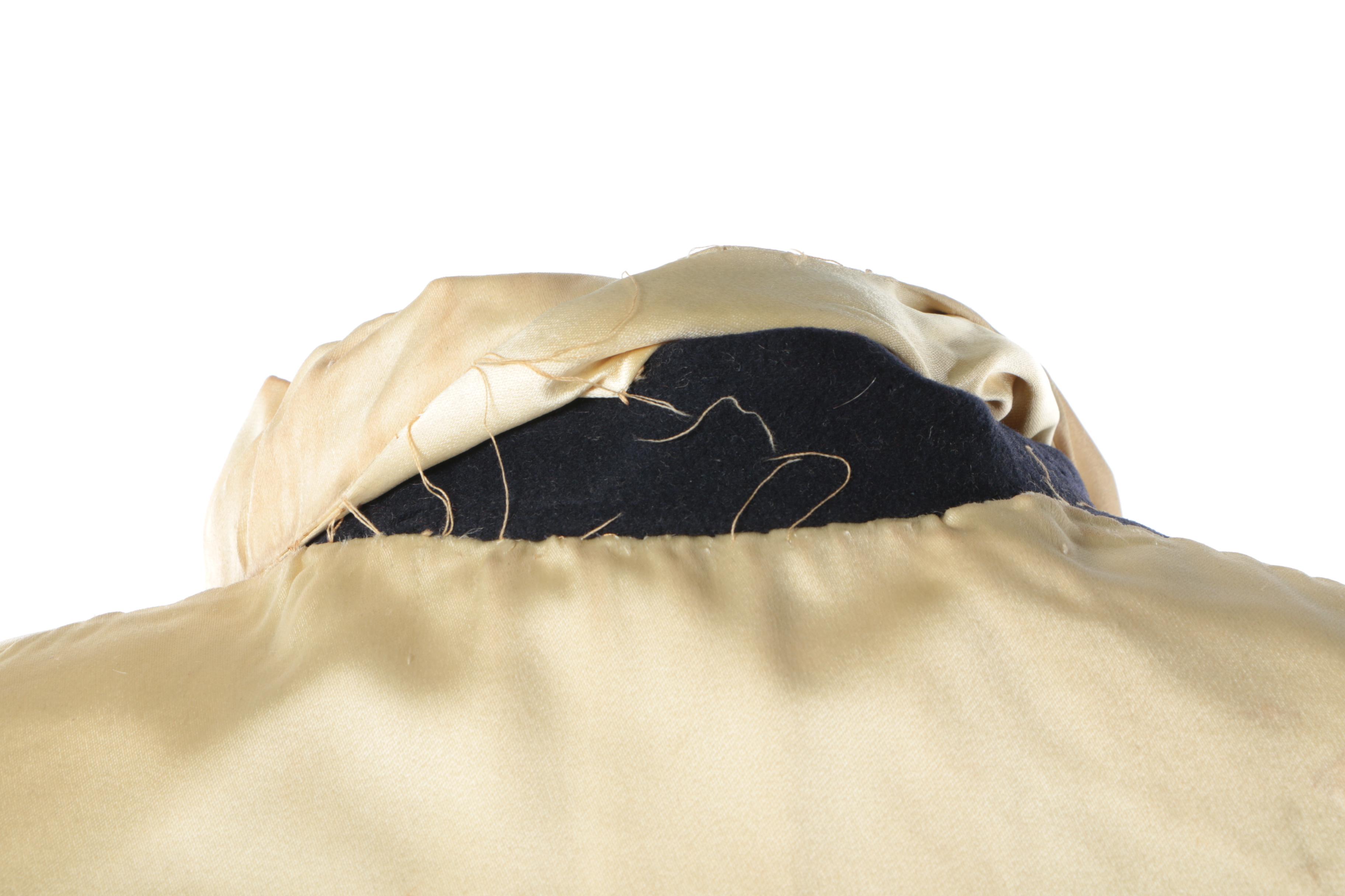 Women's Circa 1960s Beaded Black Wool and Ivory Satin Swing Coat