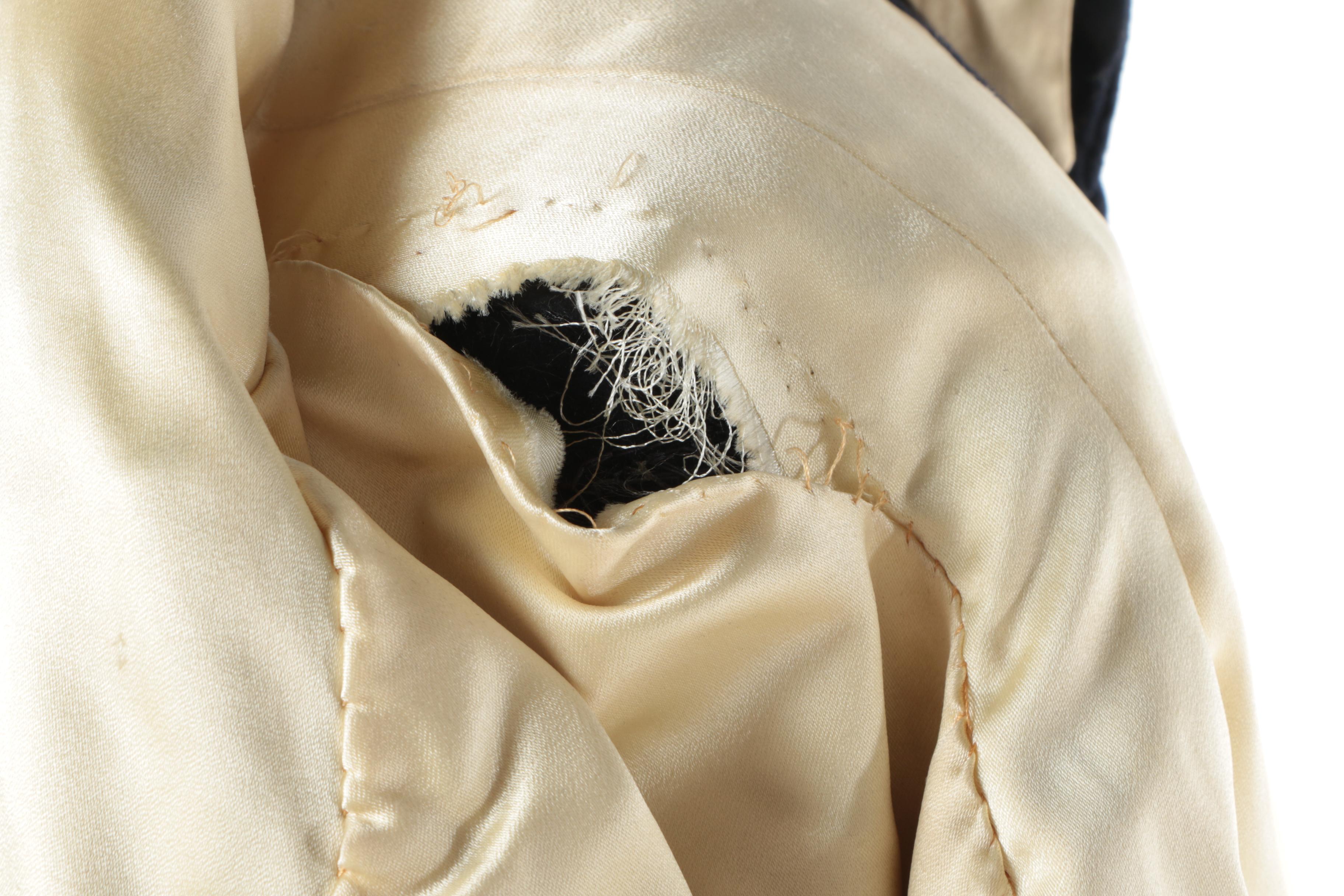 Women's Circa 1960s Beaded Black Wool and Ivory Satin Swing Coat