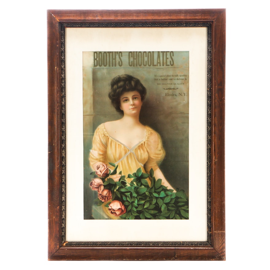 Vintage Chromolithograph on Canvas Advertisement for Booth's Chocolates