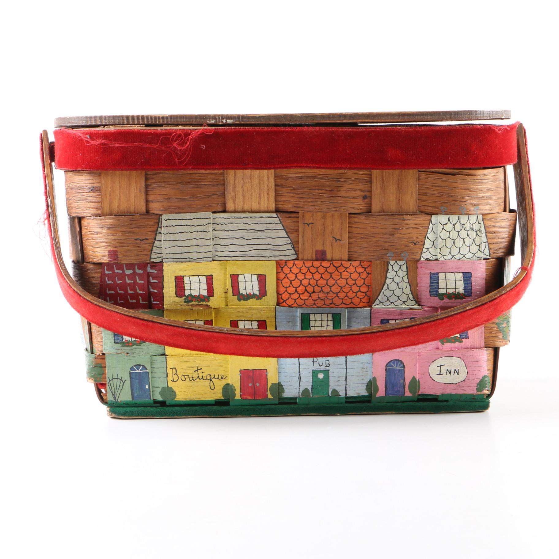 Vintage Hand-Painted Basket Bag