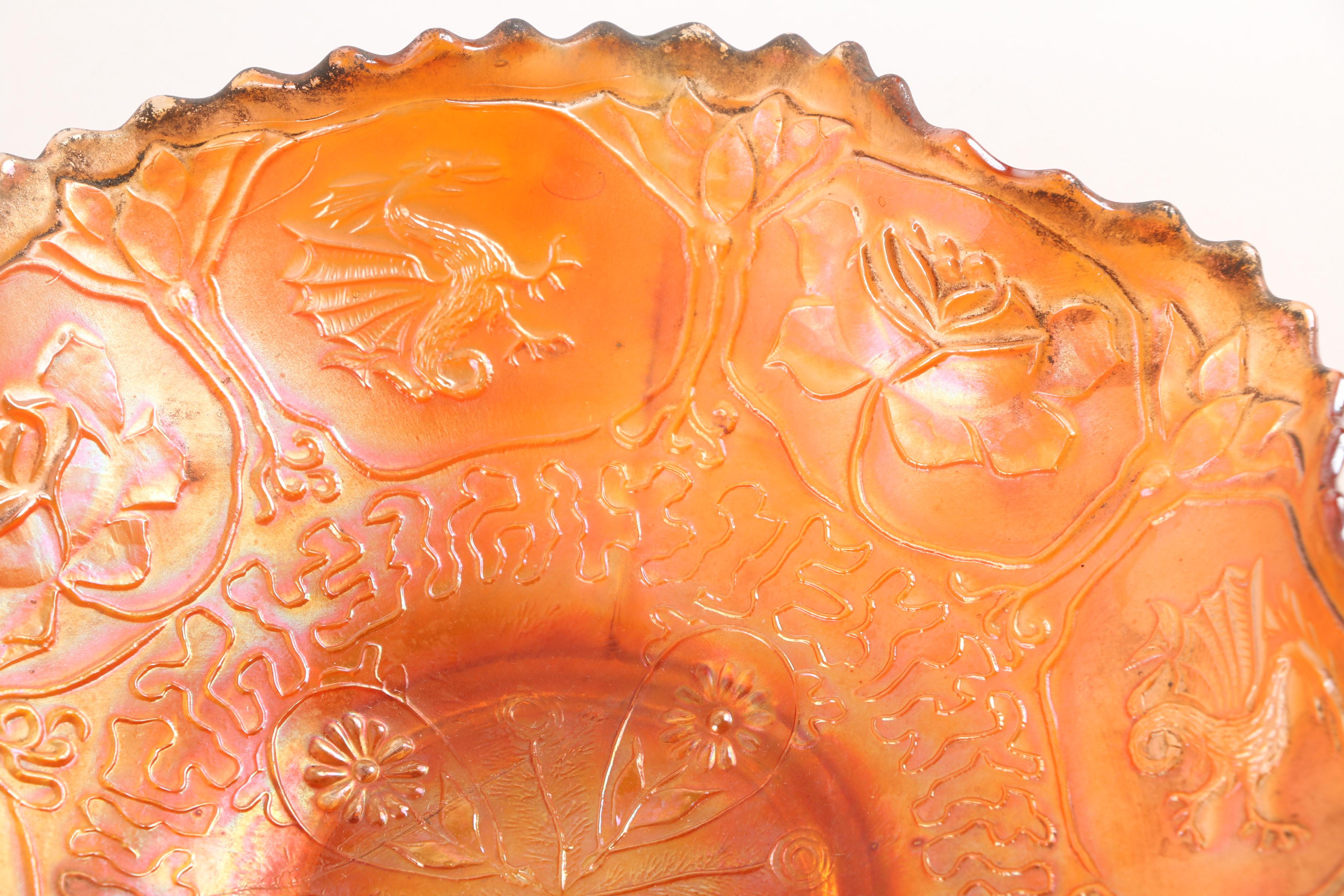 Fenton "Dragon and Lotus" Carnival Glass Bowl with Basket and Pitcher