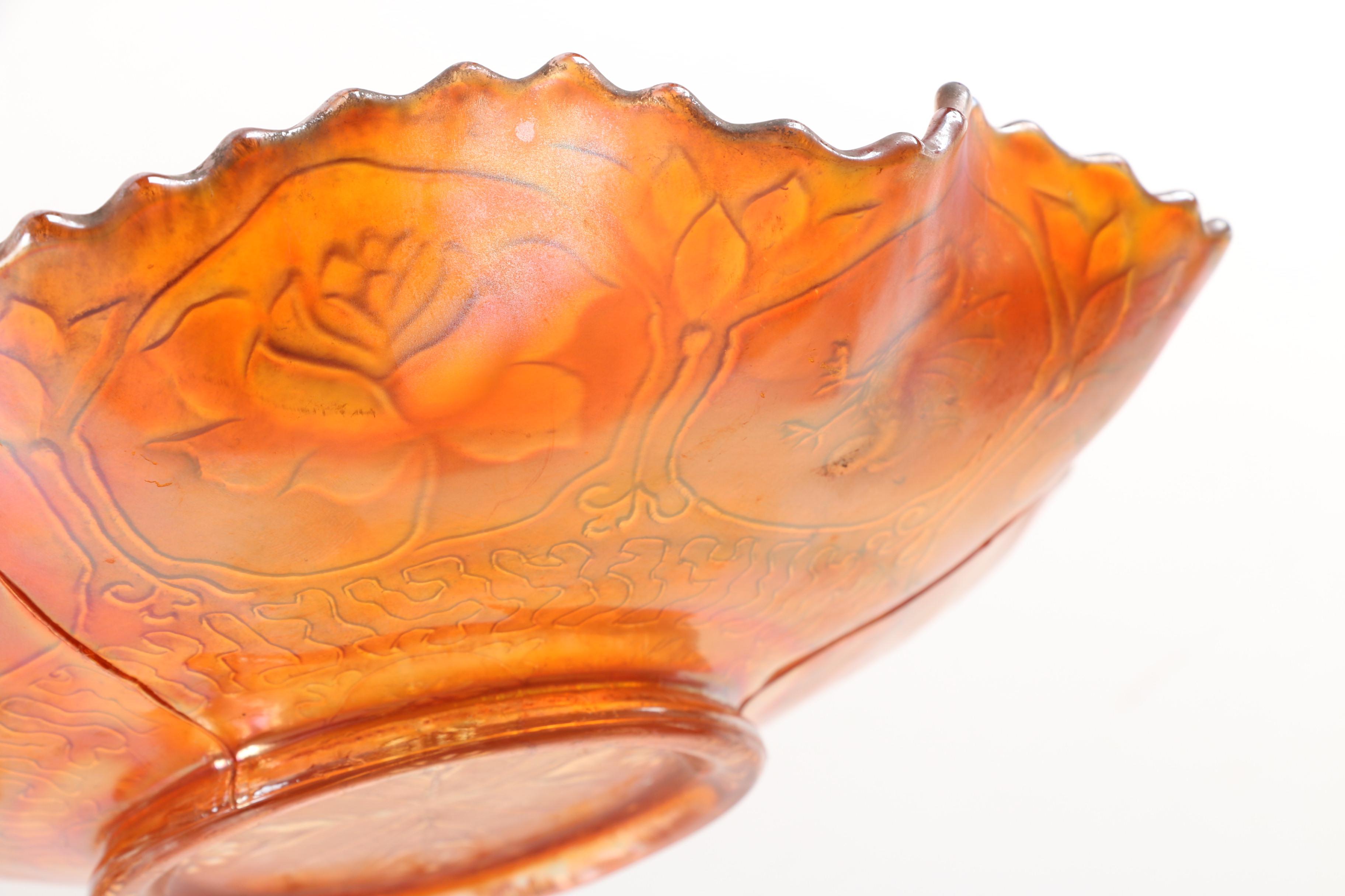 Fenton "Dragon and Lotus" Carnival Glass Bowl with Basket and Pitcher