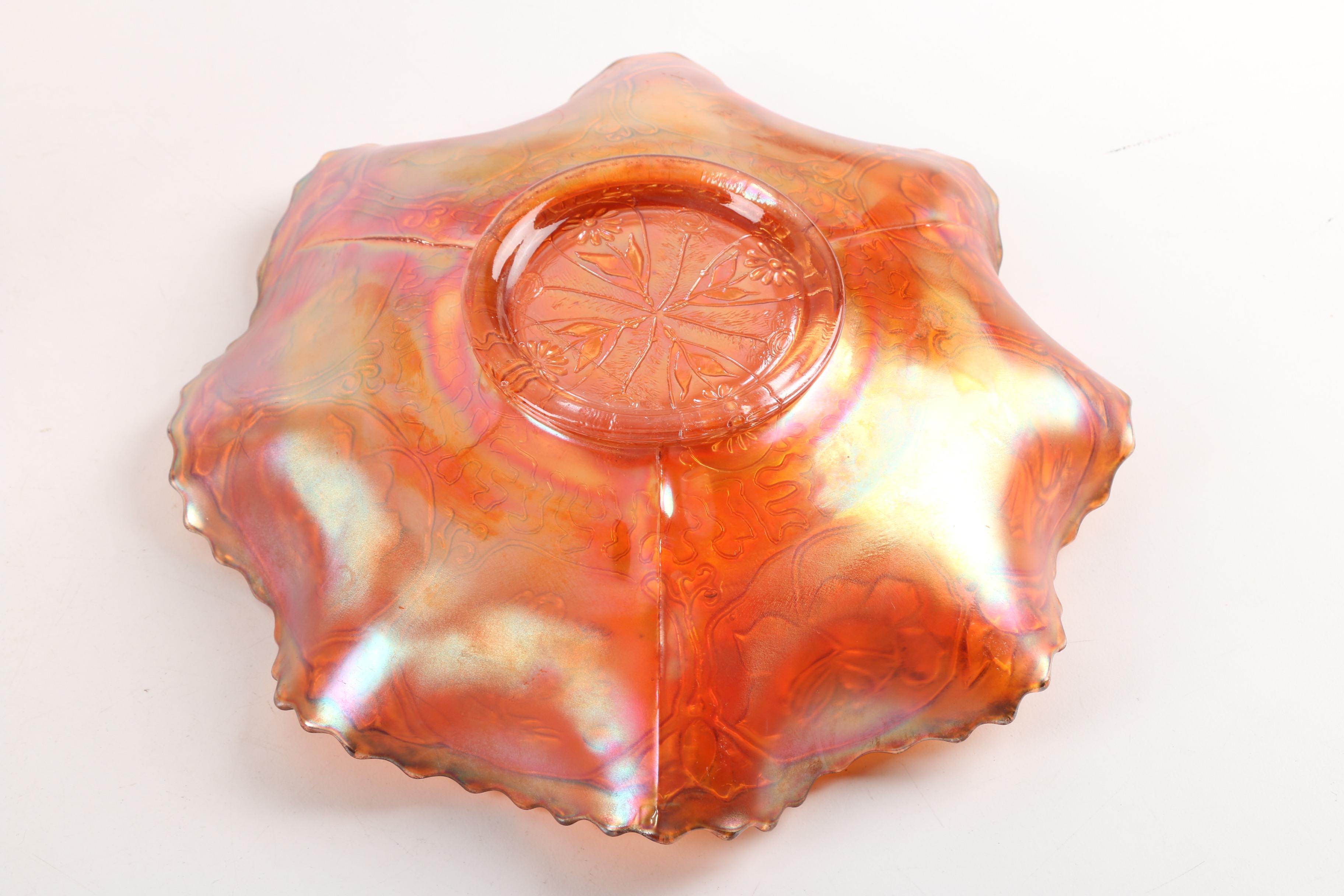 Fenton "Dragon and Lotus" Carnival Glass Bowl with Basket and Pitcher