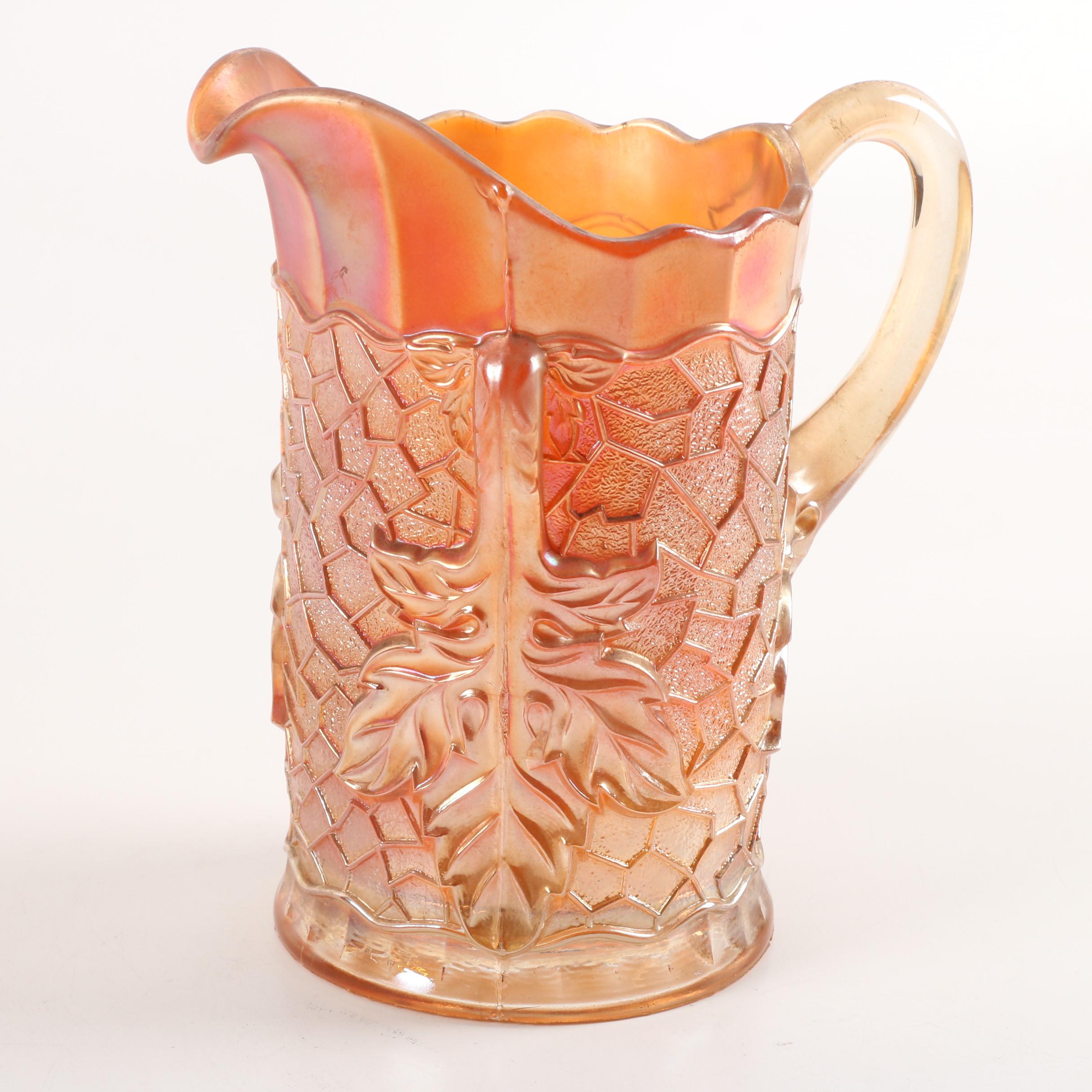 Fenton "Dragon and Lotus" Carnival Glass Bowl with Basket and Pitcher