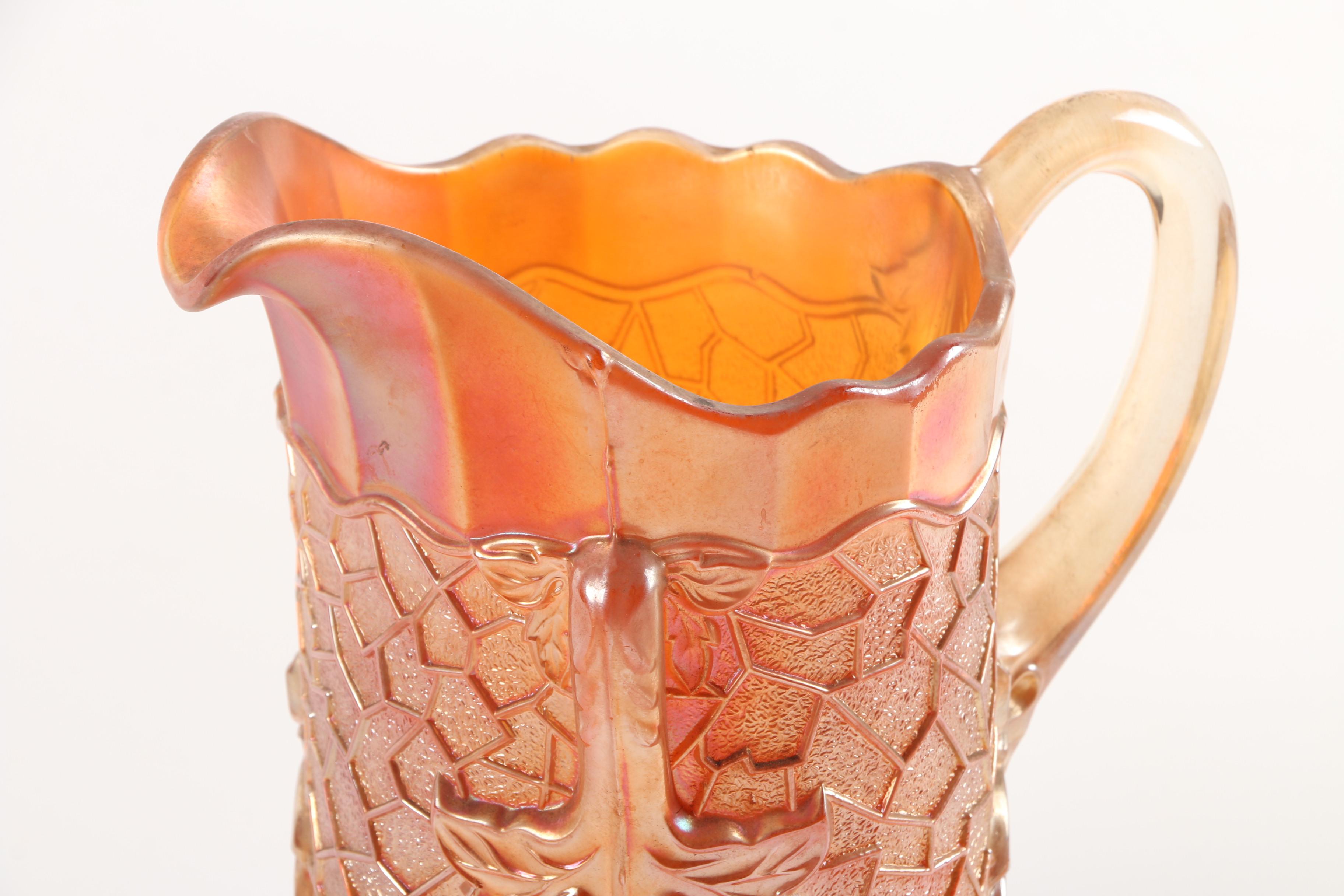 Fenton "Dragon and Lotus" Carnival Glass Bowl with Basket and Pitcher