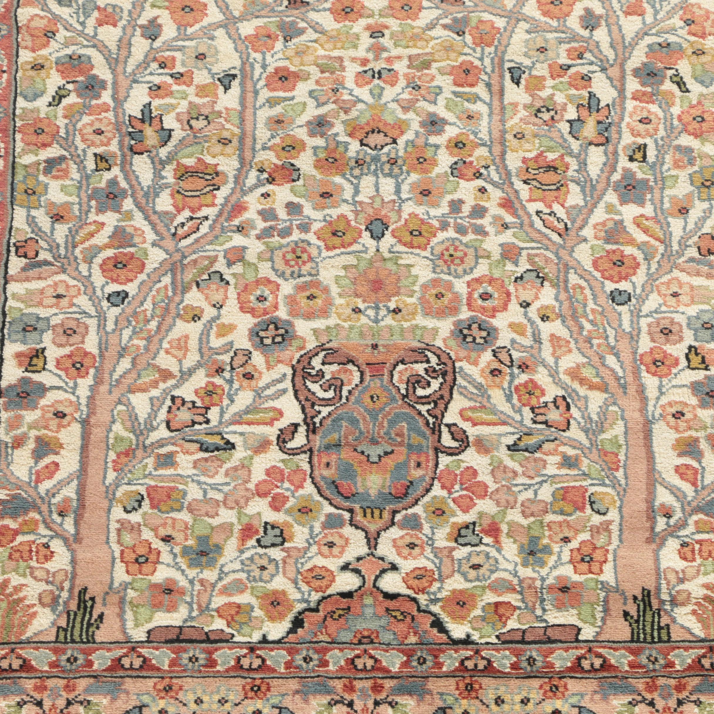 Hand-Knotted Persian "Vase" Wool And Silk Prayer Rug