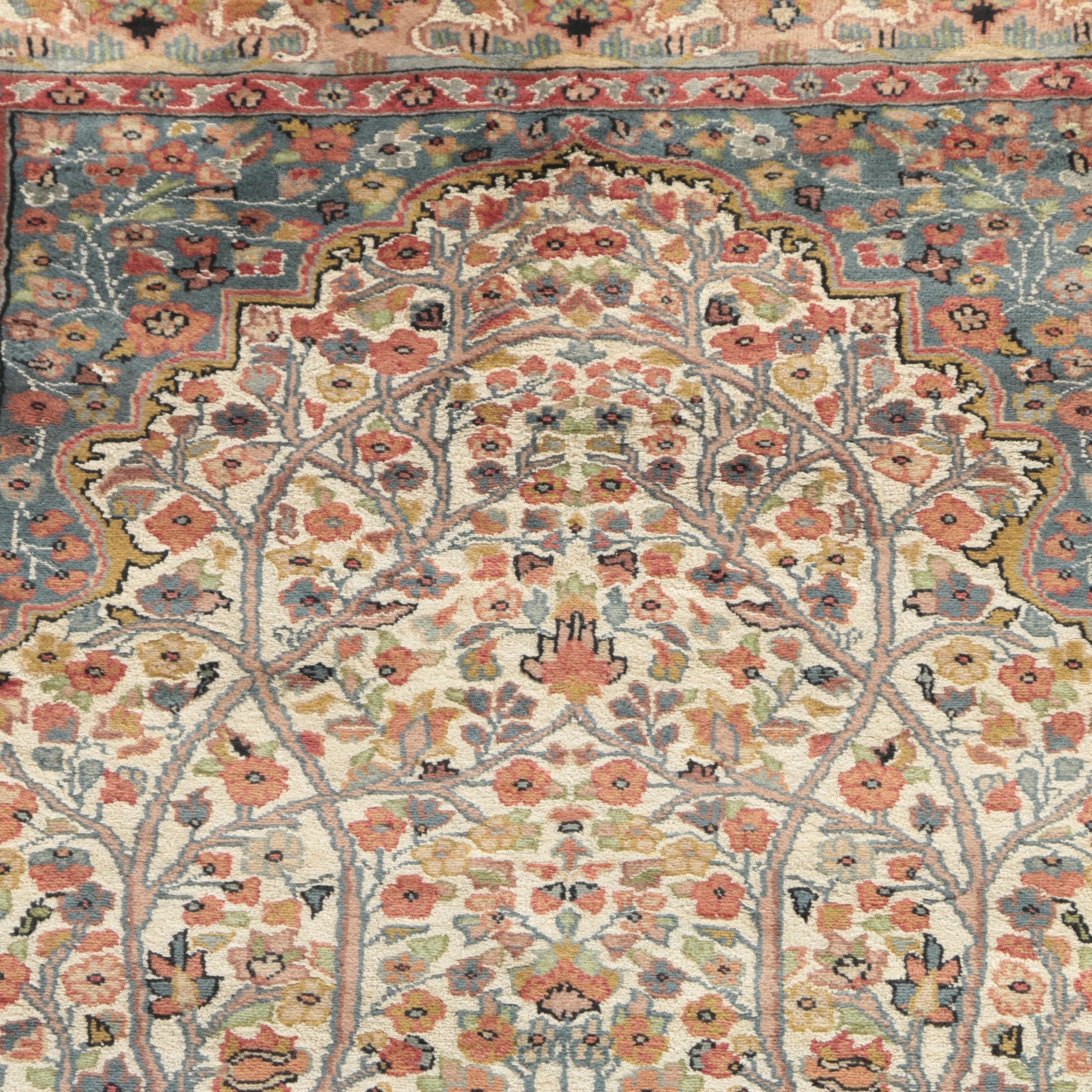 Hand-Knotted Persian "Vase" Wool And Silk Prayer Rug