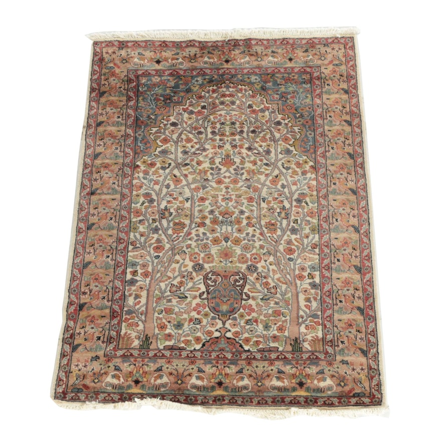 Hand-Knotted Persian "Vase" Wool And Silk Prayer Rug