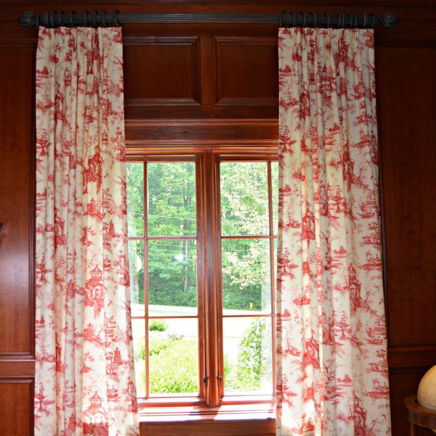 Chinoiserie Toile Style Lined Drapery Panels