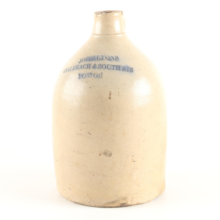 Vintage John Lyons Salt Glazed Stoneware Liquor Jug