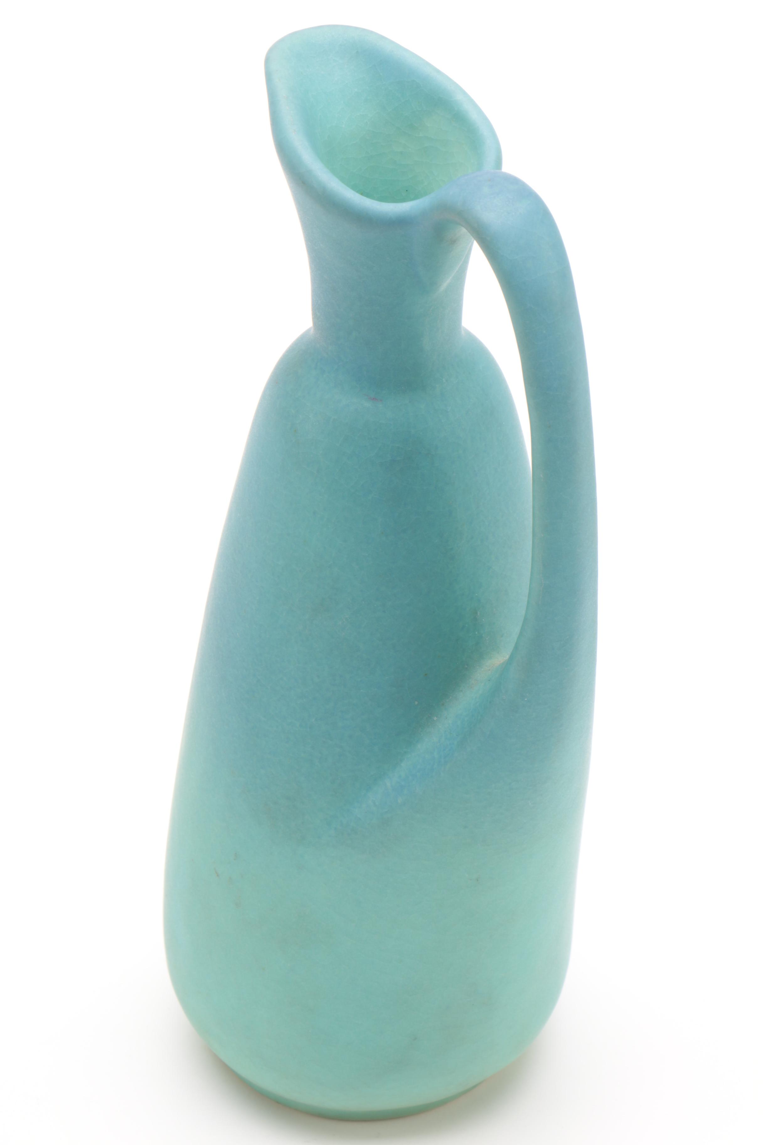 Van Briggle Pottery Turquoise Pitcher and Ash Receiver