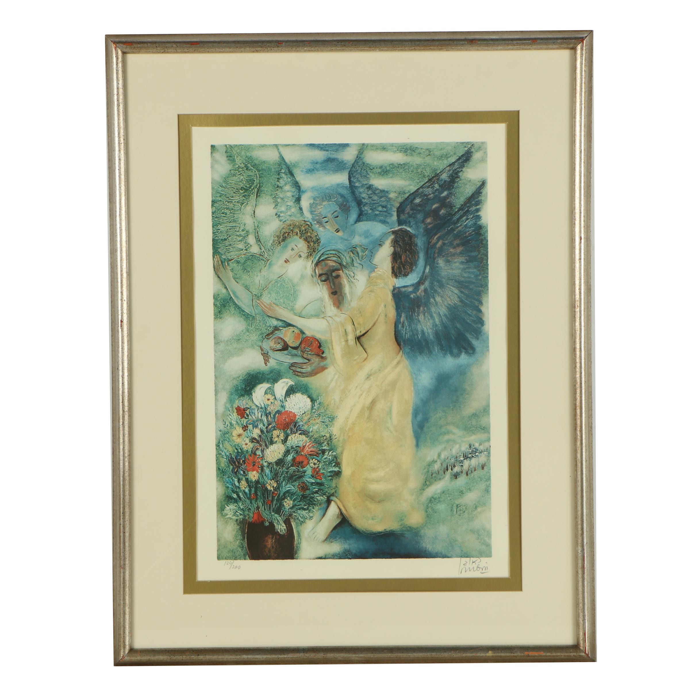 Reuven Rubin Limited Edition Color Lithograph "Abraham and the Three Angels"