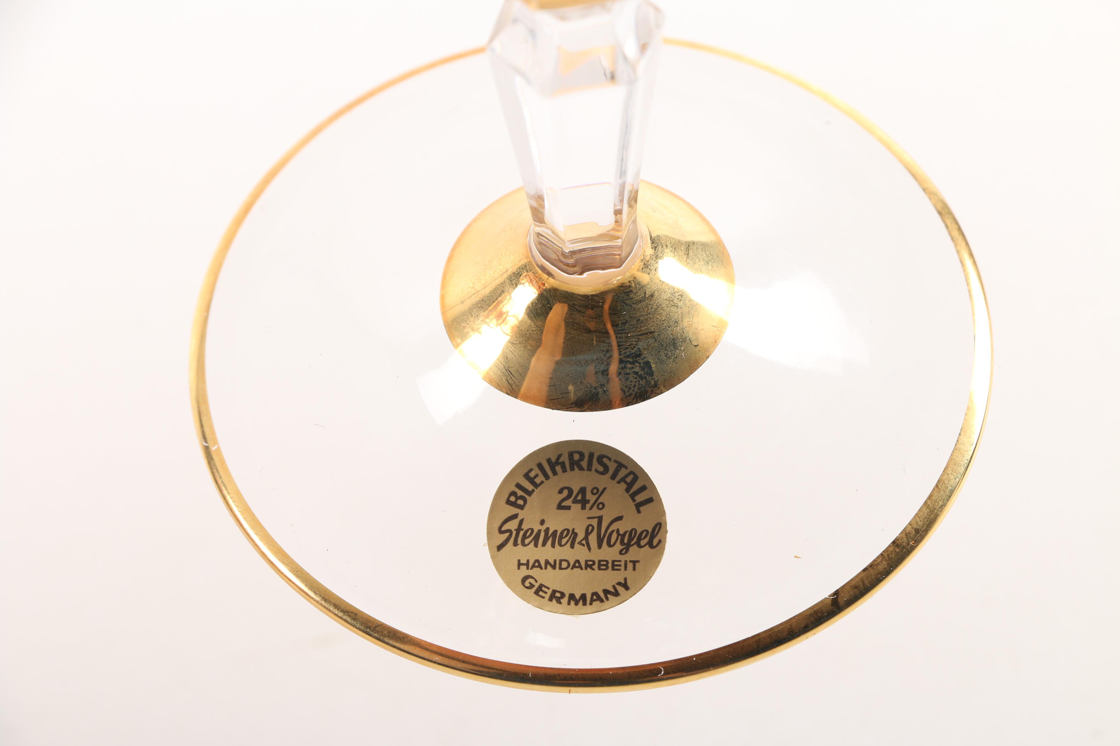 Steiner & Vogel Cranberry and Gilt Crystal Wine Goblets