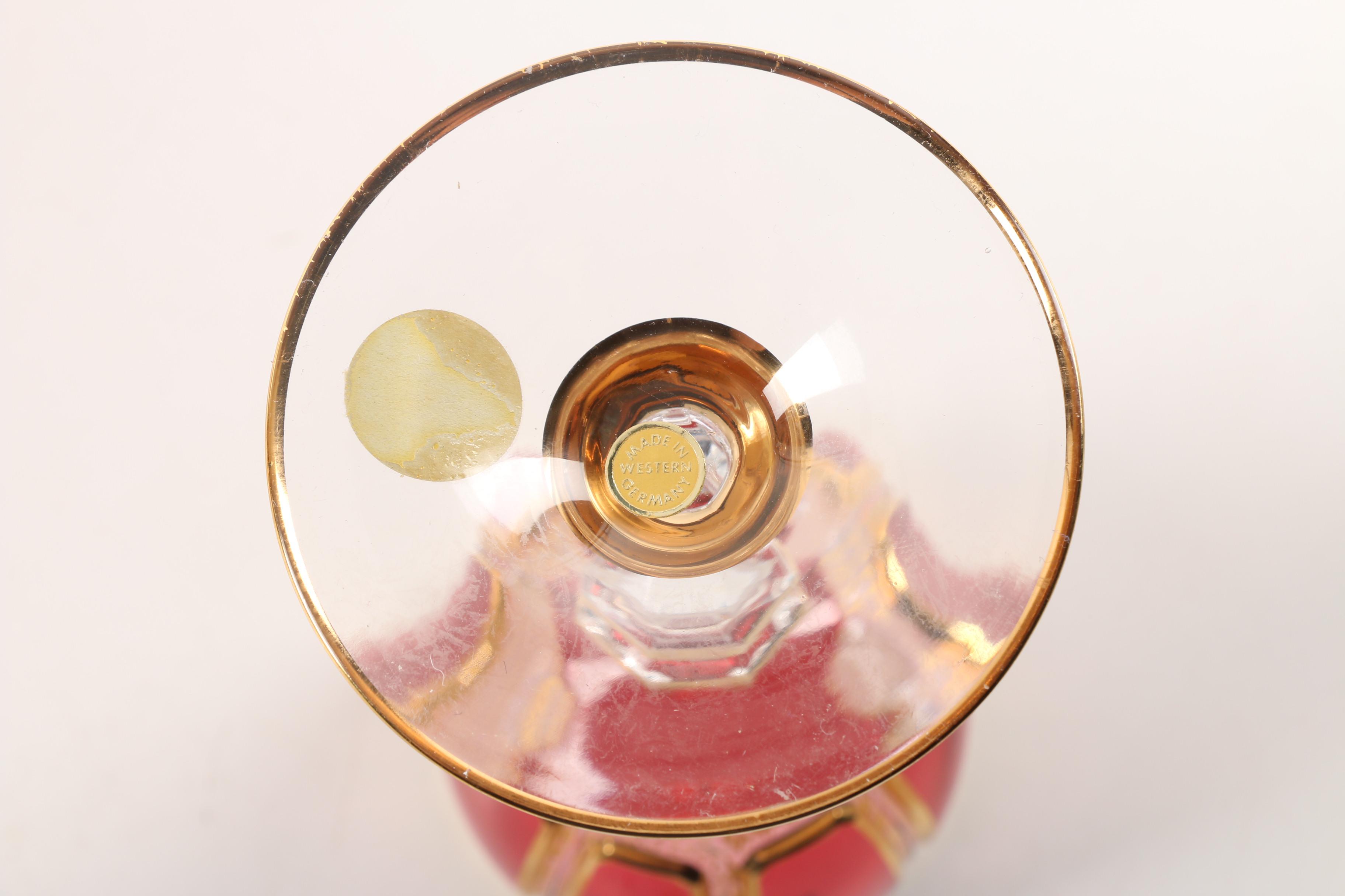 Steiner & Vogel Cranberry and Gilt Crystal Wine Goblets