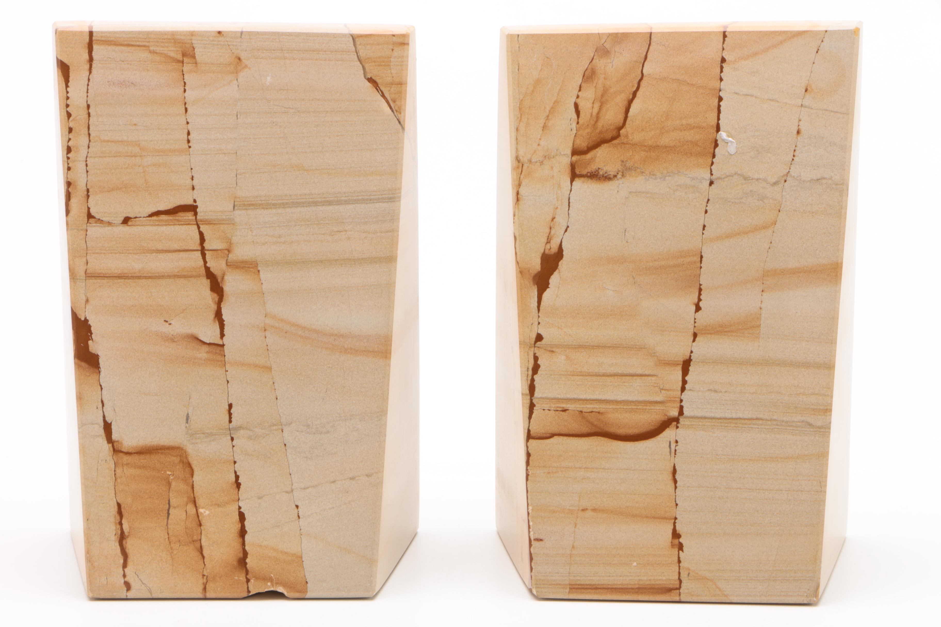 Carved Marble Bookends by Bey Berk and Decorative Form