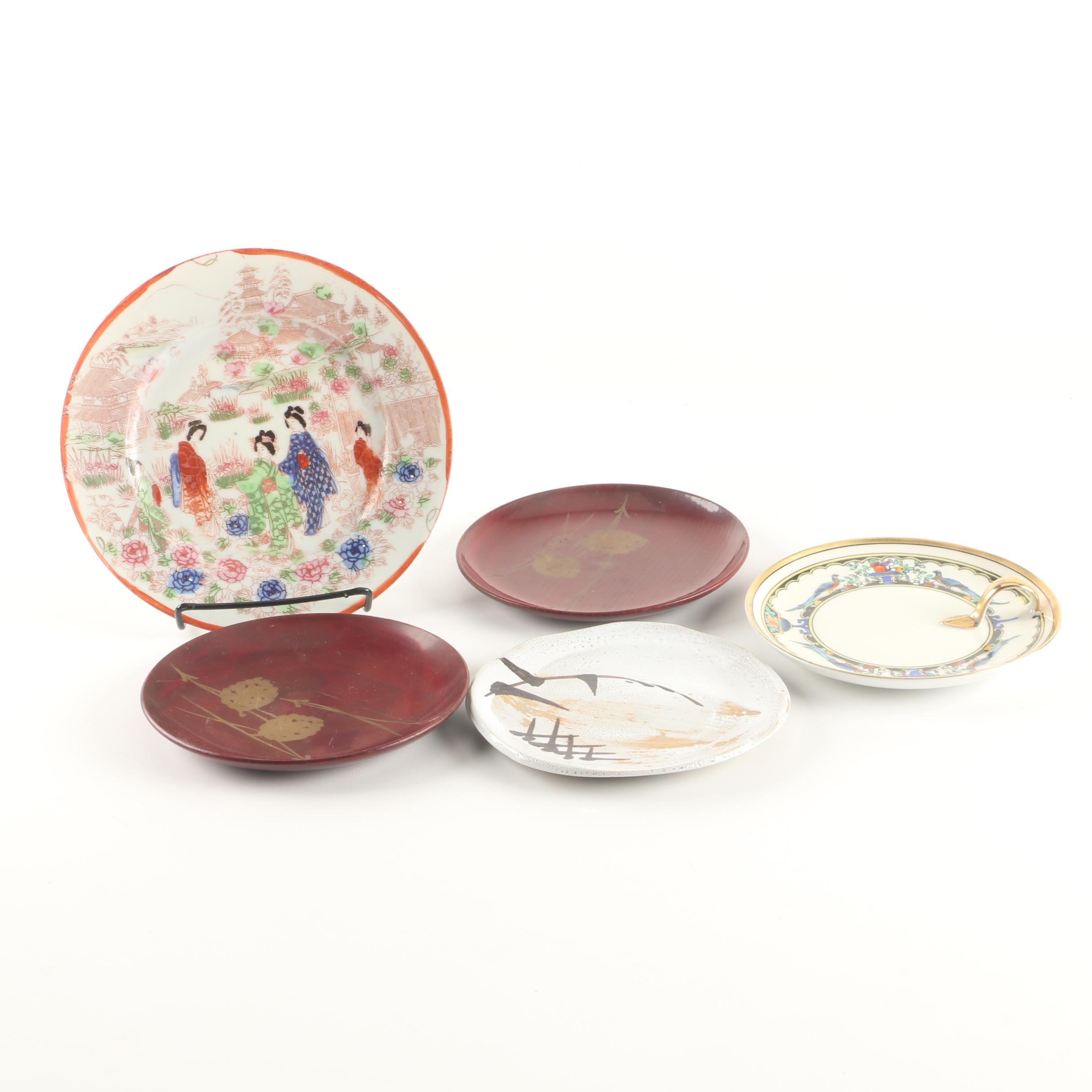 Hand-Painted Noritake Lemon Server with Decorative Plates