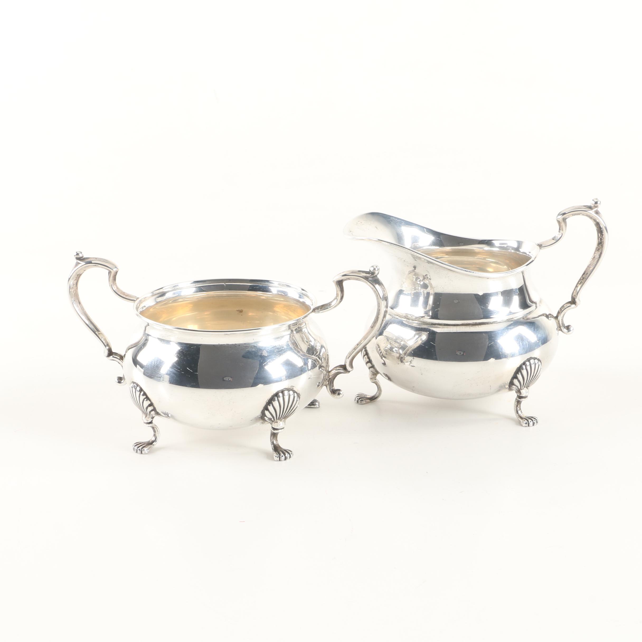 Fisher Silversmiths Sterling Silver Creamer and Open Sugar Bowl Pair