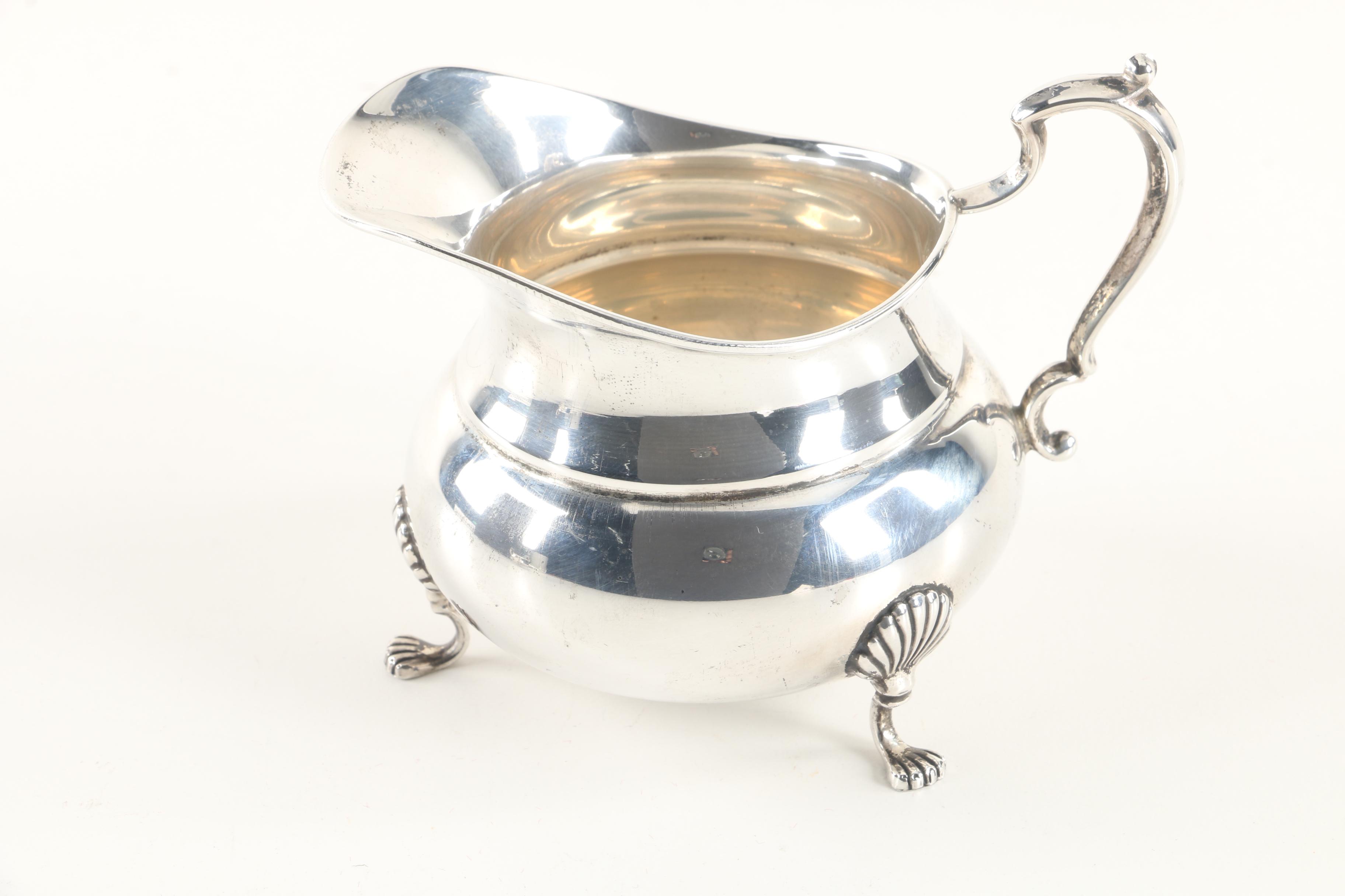 Fisher Silversmiths Sterling Silver Creamer and Open Sugar Bowl Pair