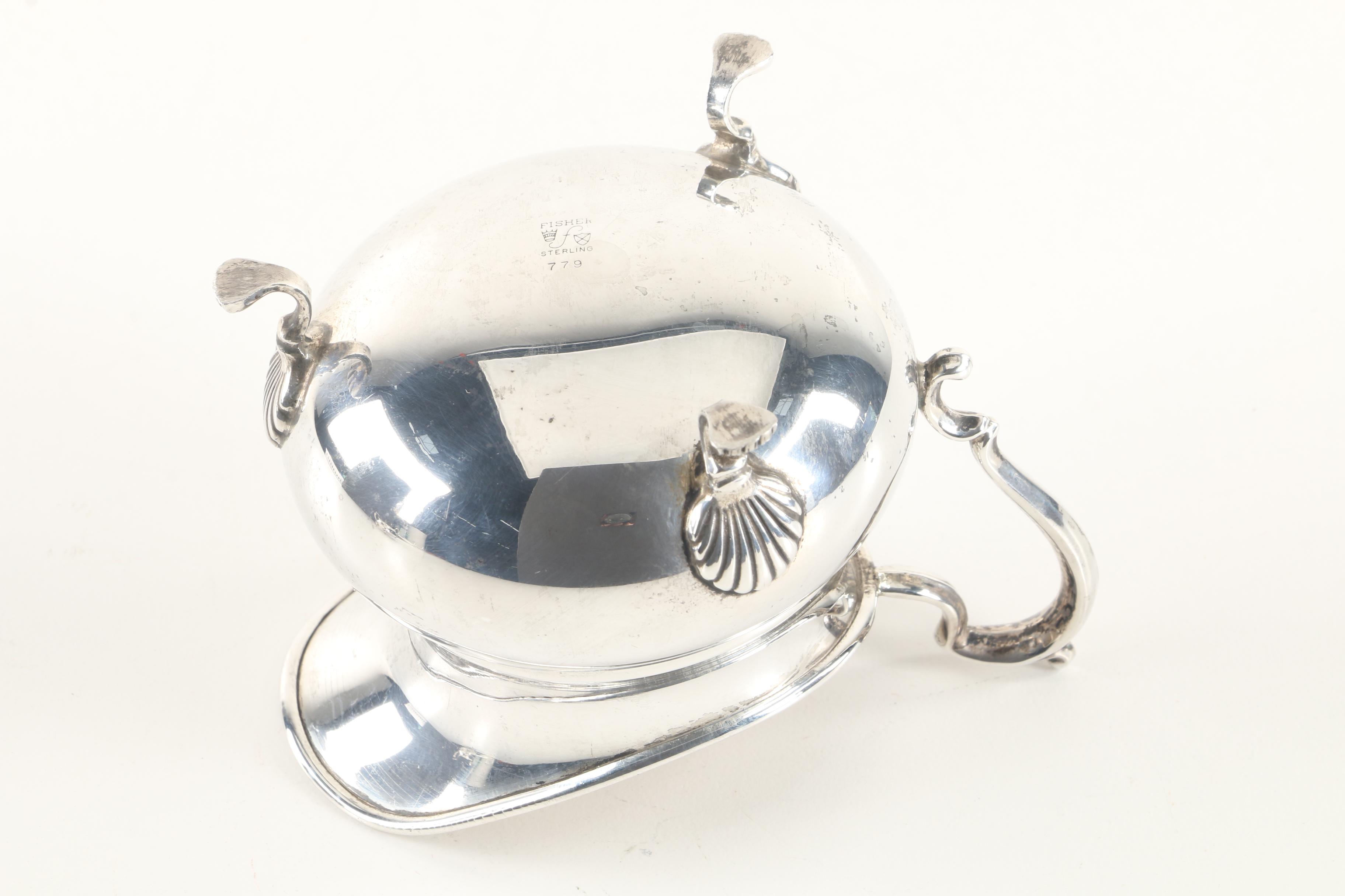 Fisher Silversmiths Sterling Silver Creamer and Open Sugar Bowl Pair