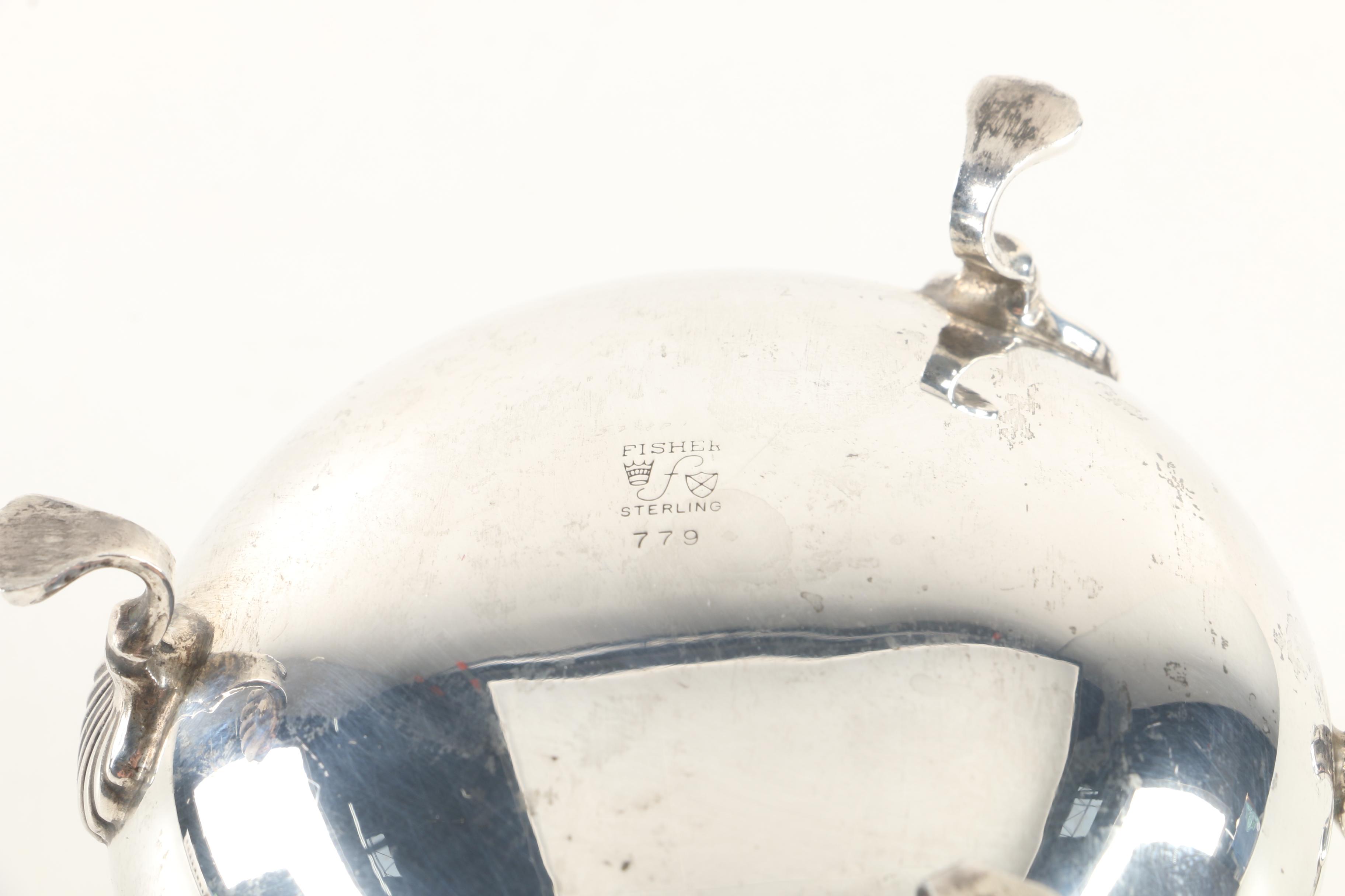 Fisher Silversmiths Sterling Silver Creamer and Open Sugar Bowl Pair