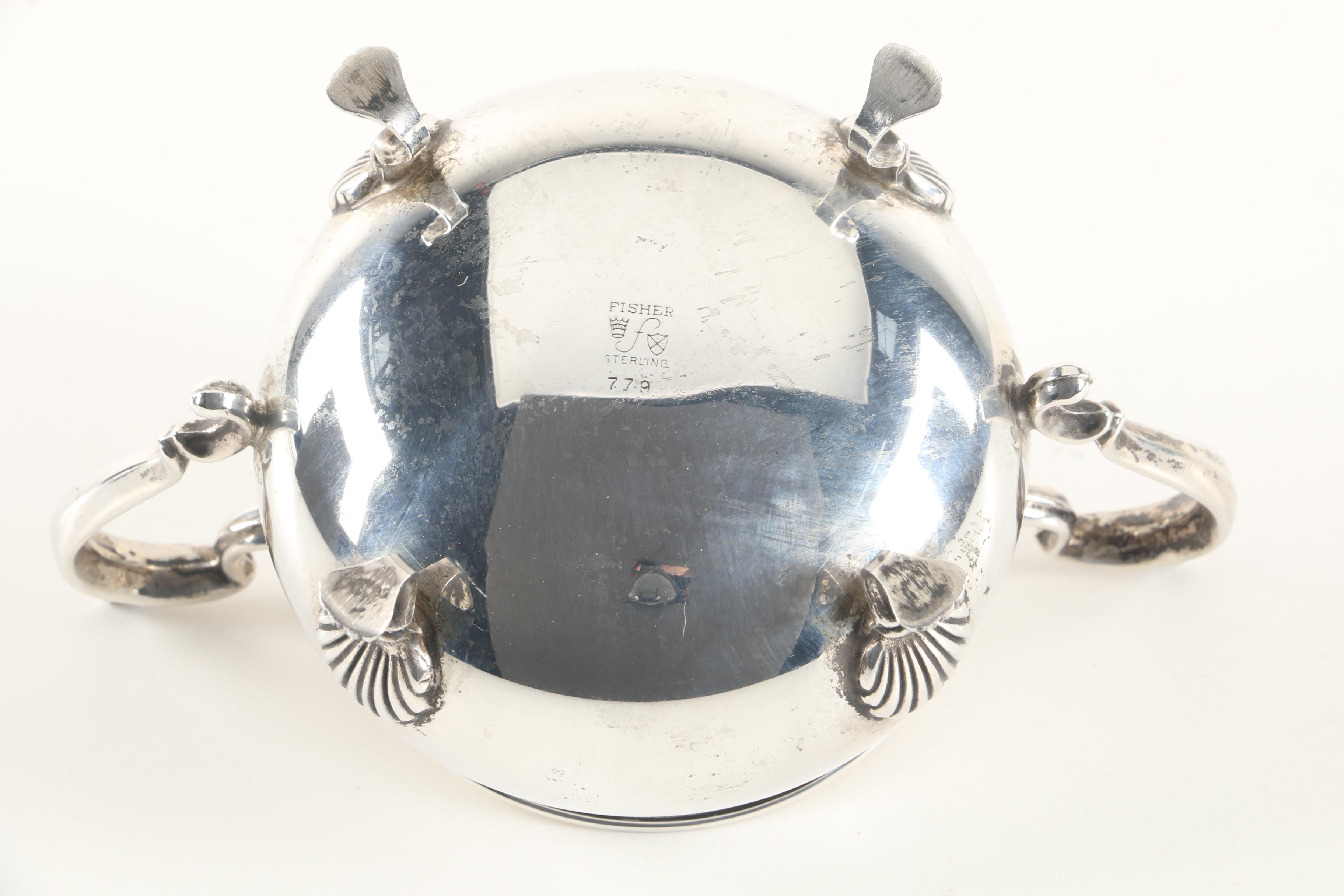 Fisher Silversmiths Sterling Silver Creamer and Open Sugar Bowl Pair