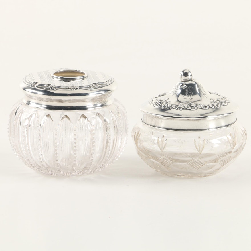 Sterling Lidded Glass Vanity Jars Featuring Webster and International Silver Co.