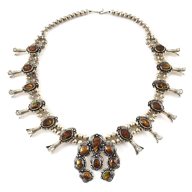 Fred Thompson Navajo Diné Sterling Silver Fire Agate Squash