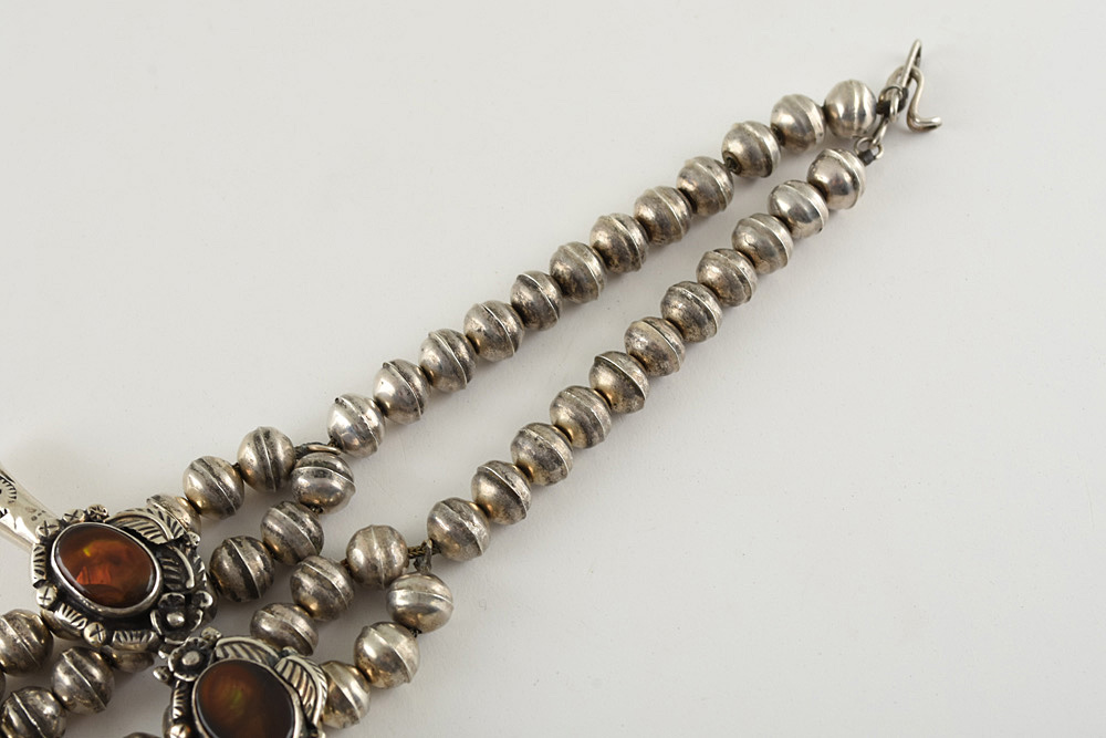 Fred Thompson Navajo Diné Sterling Silver Fire Agate Squash Blossom Necklace