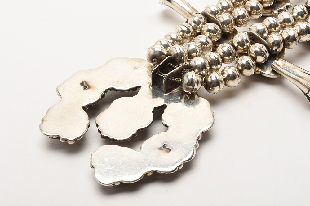 Fred Thompson Navajo Diné Sterling Silver Fire Agate Squash Blossom Necklace