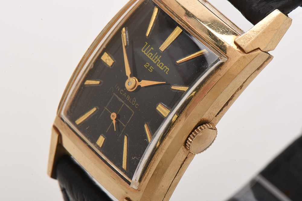 Vintage 10K Yellow Gold Filled Curved Case Waltham Watch