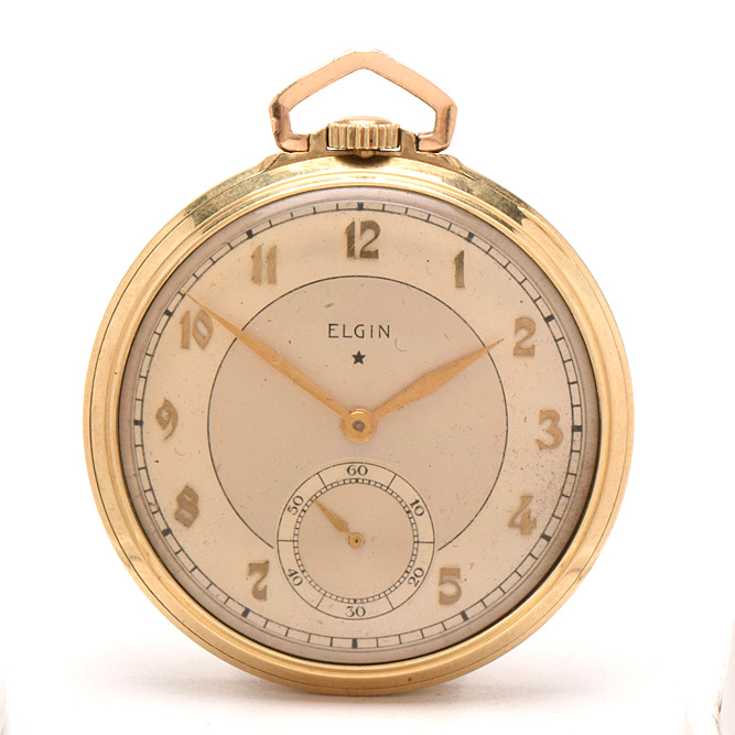 1933 10K Gold-Filled Open Face Pocket Watch with Bronze-Tone Eagle Statuette