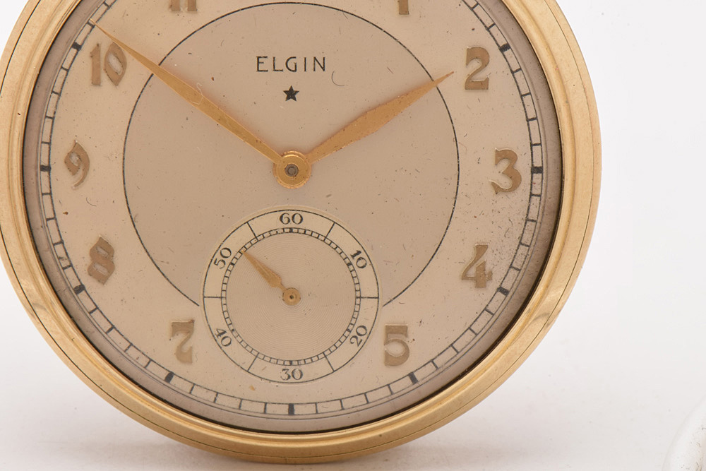 1933 10K Gold-Filled Open Face Pocket Watch with Bronze-Tone Eagle Statuette