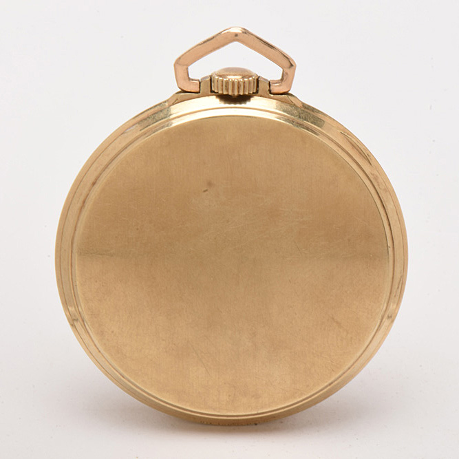 1933 10K Gold-Filled Open Face Pocket Watch with Bronze-Tone Eagle Statuette