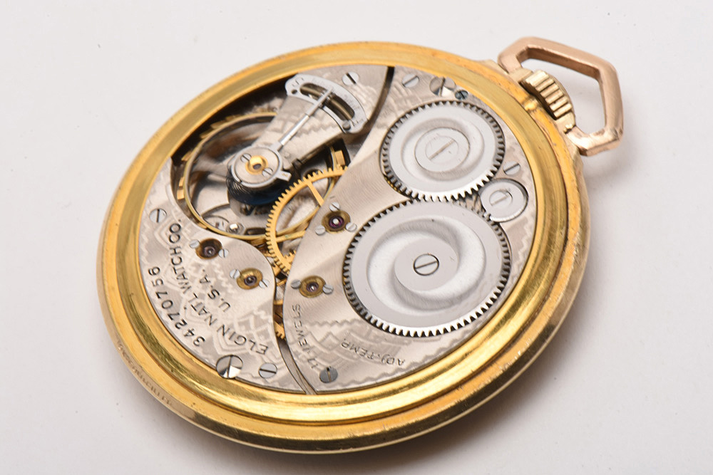 1933 10K Gold-Filled Open Face Pocket Watch with Bronze-Tone Eagle Statuette