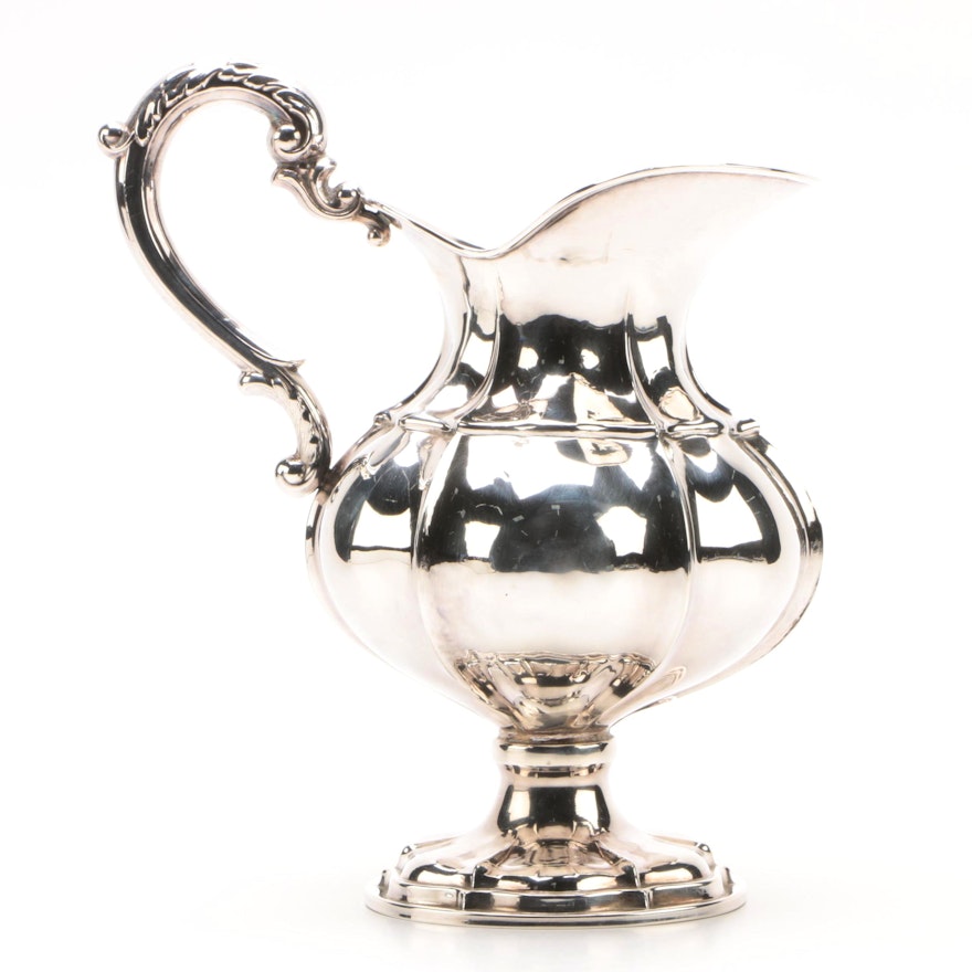 Vintage Spanish 915 Silver Pitcher with Scrolled Acanthus Motif Handle