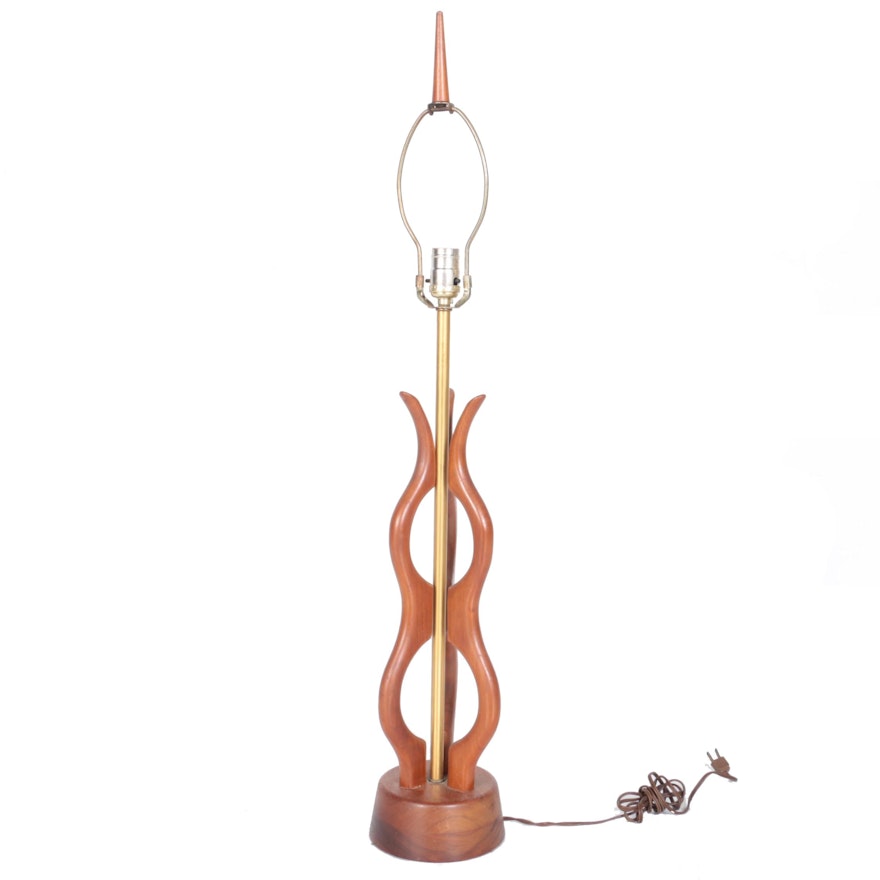 Mid-Century Modern Wood and Brass Table Lamp