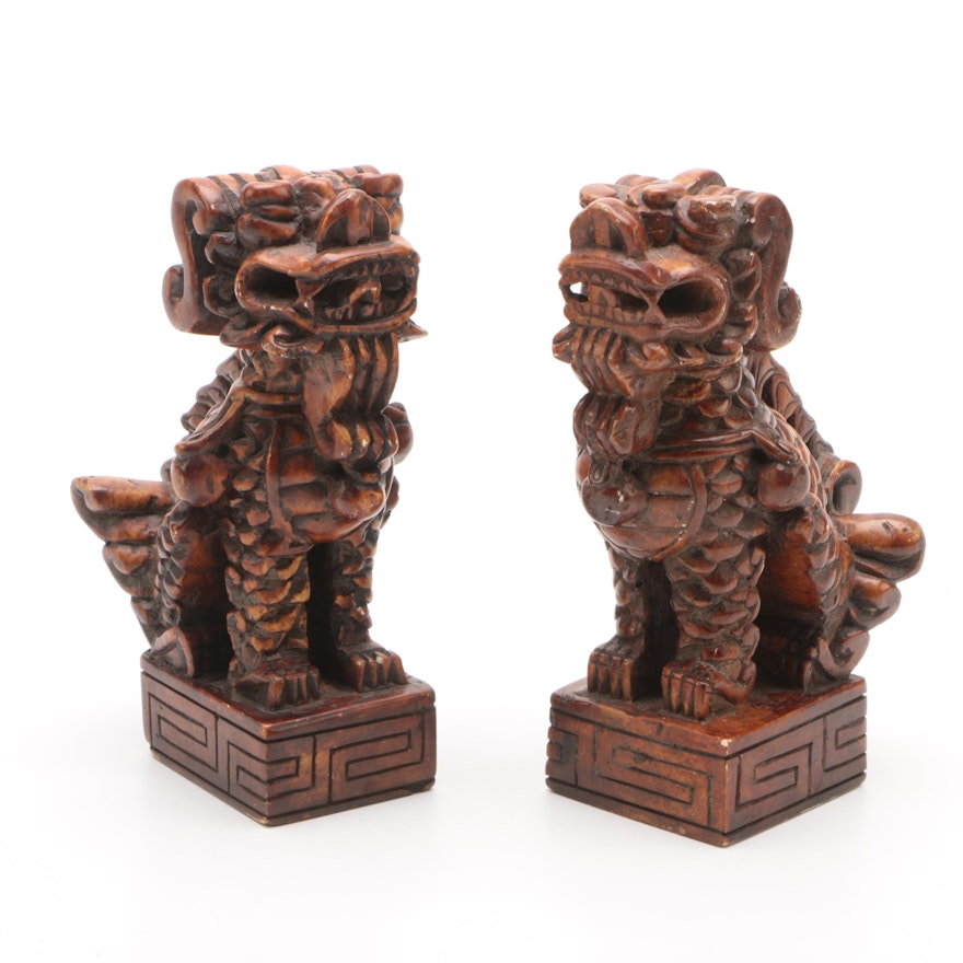 Carved Soapstone Guardian Lion Bookends