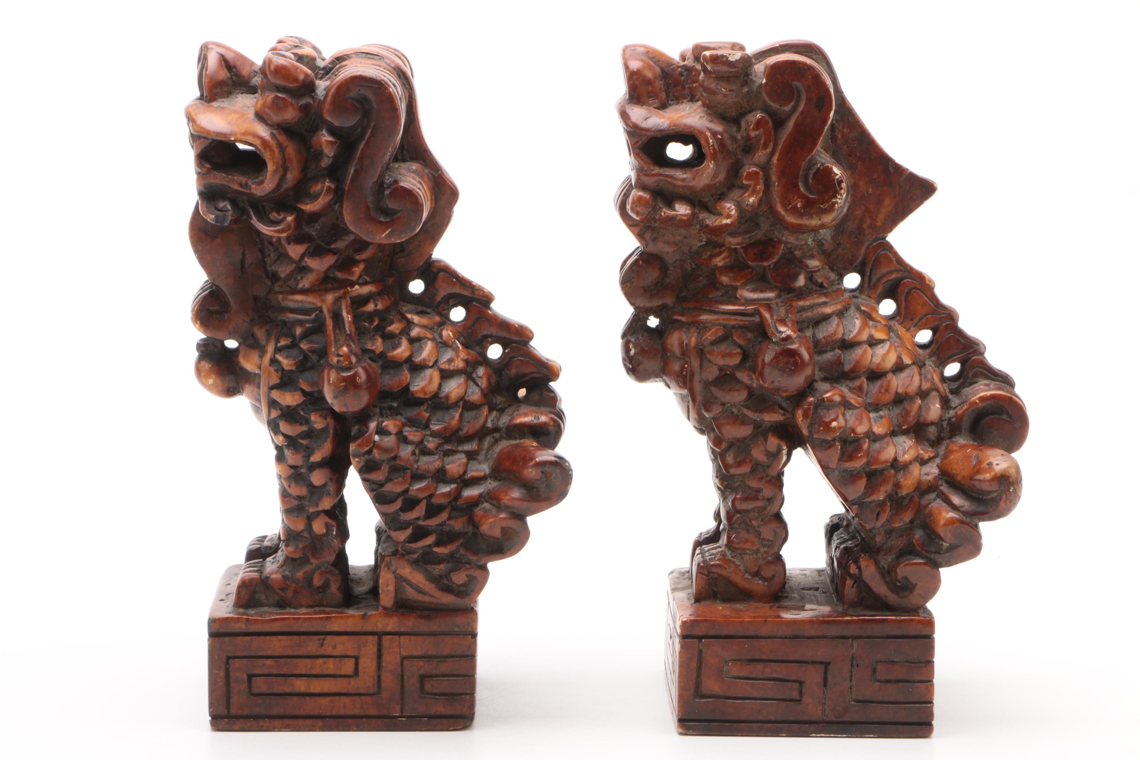 Carved Soapstone Guardian Lion Bookends