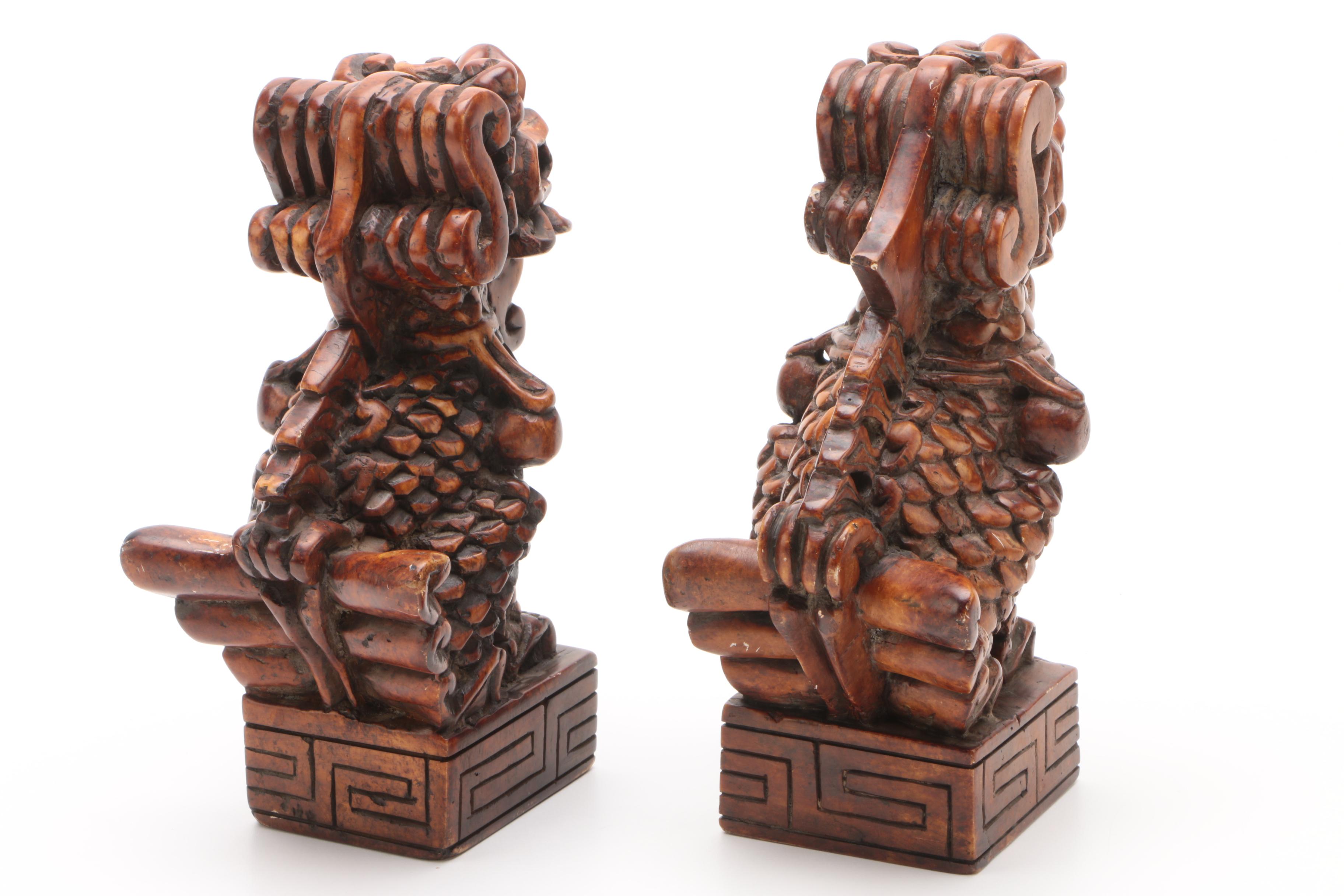 Carved Soapstone Guardian Lion Bookends